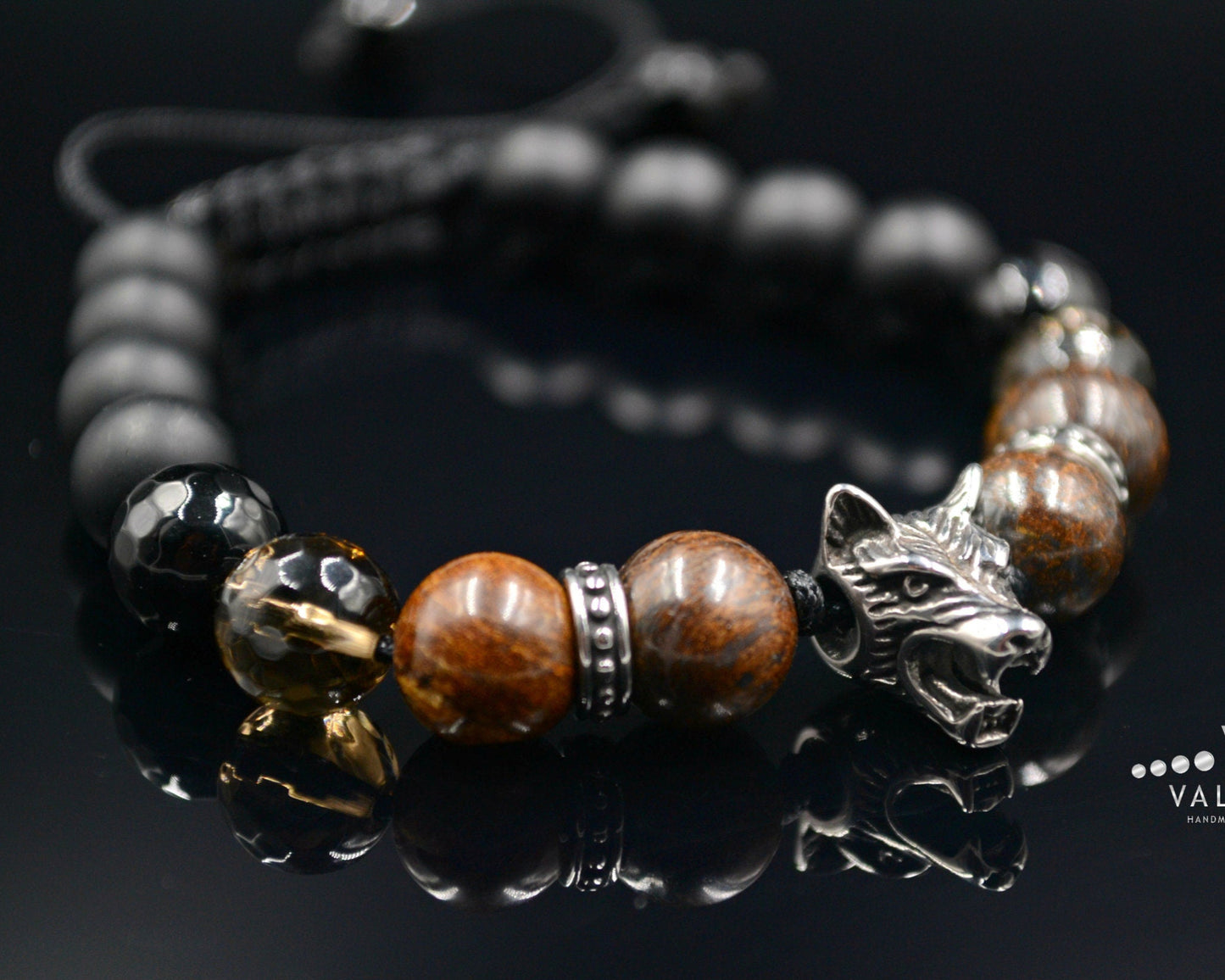 Men's Steel Bracelet Wolf Bracelet Bronzite Bracelet Gift for Men Onyx Bracelet Steel Wolf Bracelet Smoky Quartz Bracelet Stone Bracelet- Shamballa Bracelet - Mantra Bracelet - Yoga Bracelet - Birthstone Bracelet - Gemstone Bracelet Men - Chakra Bracelet - Macrame Bracelet - Healing Bracelet - Gift for Father - Gift For Men - Valinde