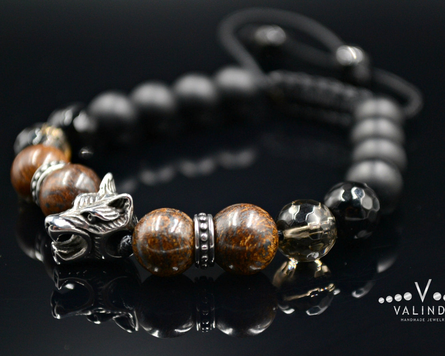 Men's Steel Bracelet Wolf Bracelet Bronzite Bracelet Gift for Men Onyx Bracelet Steel Wolf Bracelet Smoky Quartz Bracelet Stone Bracelet- Shamballa Bracelet - Mantra Bracelet - Yoga Bracelet - Birthstone Bracelet - Gemstone Bracelet Men - Chakra Bracelet - Macrame Bracelet - Healing Bracelet - Gift for Father - Gift For Men - Valinde