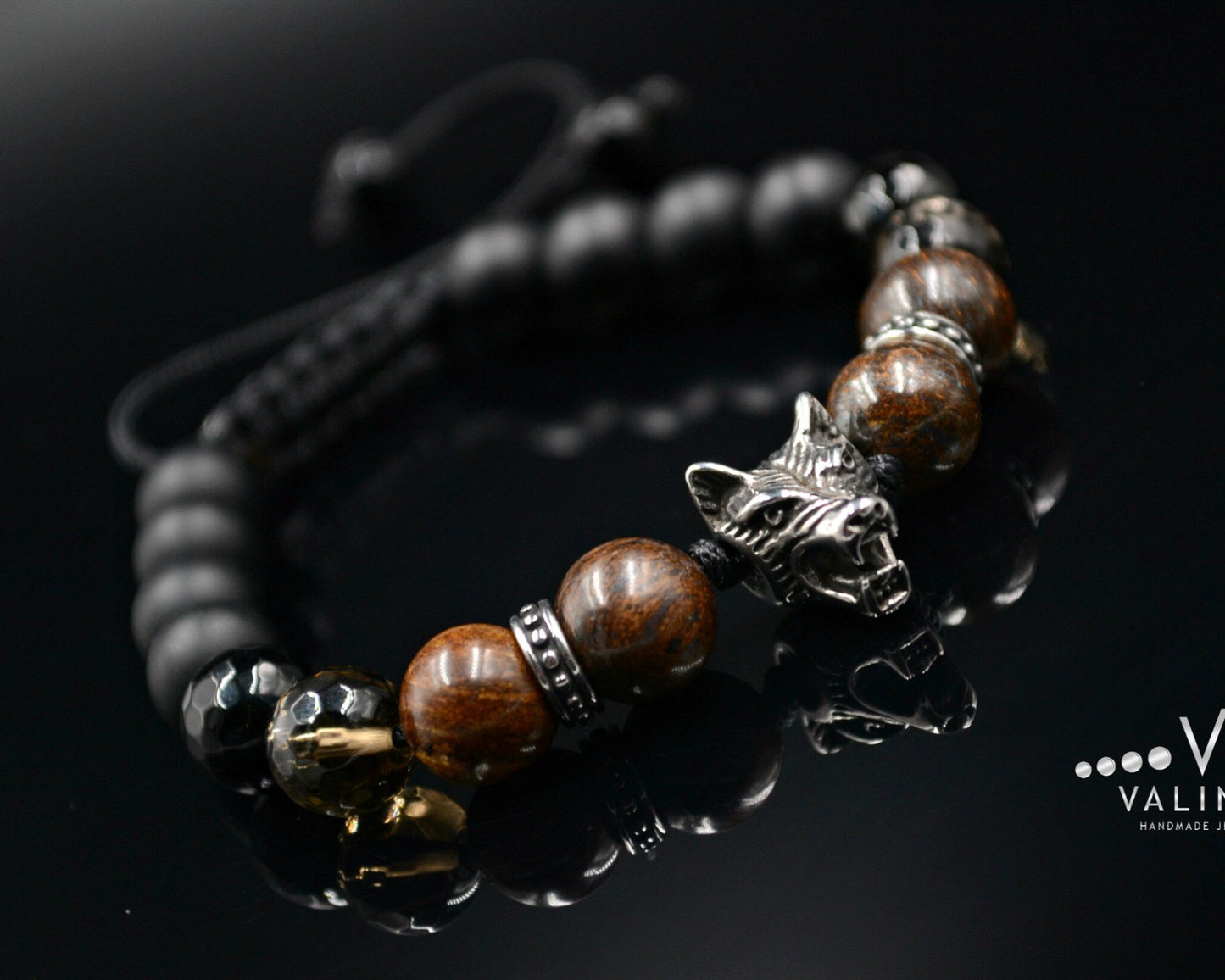 Men's Steel Bracelet Wolf Bracelet Bronzite Bracelet Gift for Men Onyx Bracelet Steel Wolf Bracelet Smoky Quartz Bracelet Stone Bracelet- Shamballa Bracelet - Mantra Bracelet - Yoga Bracelet - Birthstone Bracelet - Gemstone Bracelet Men - Chakra Bracelet - Macrame Bracelet - Healing Bracelet - Gift for Father - Gift For Men - Valinde
