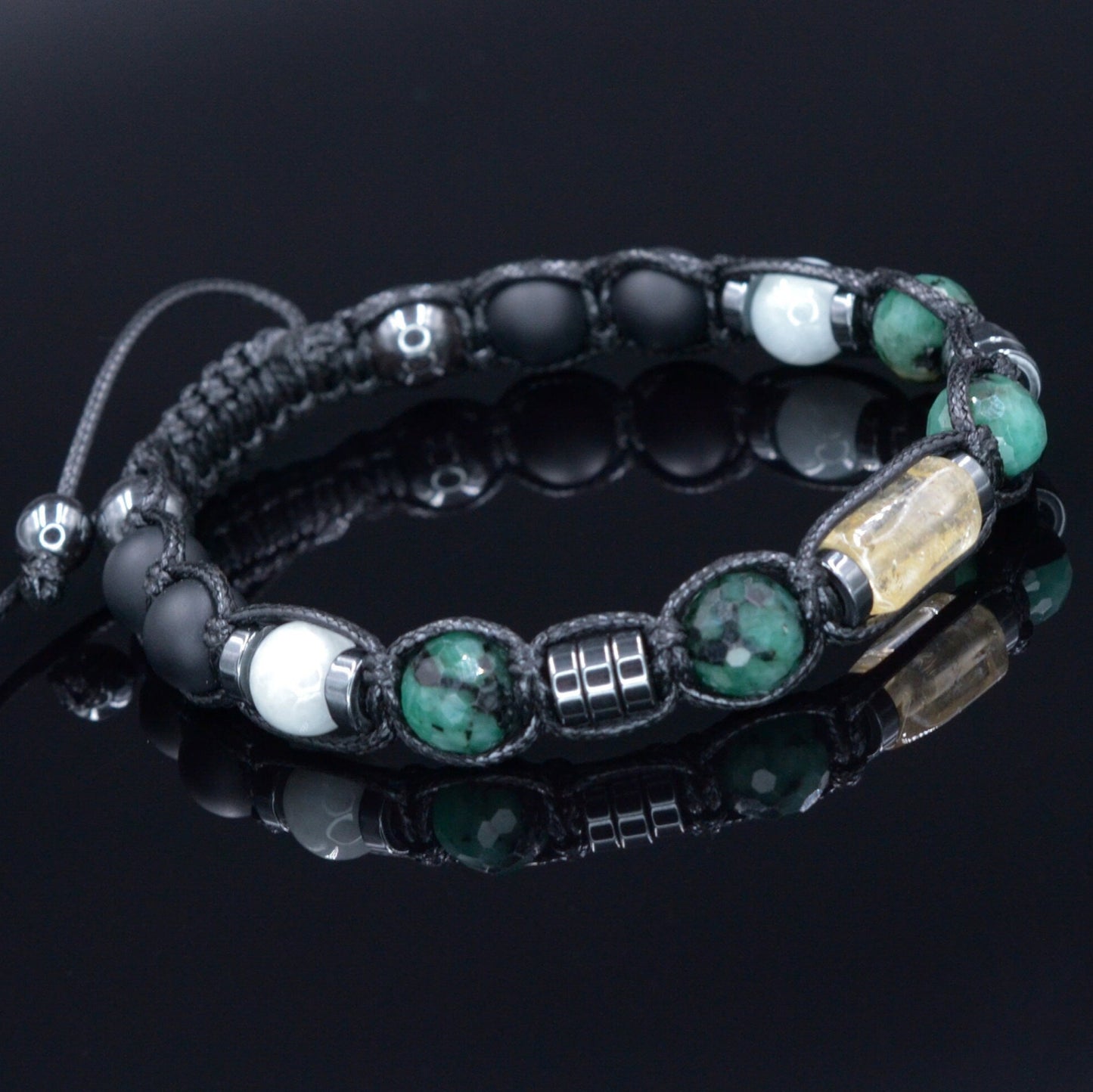 Men's Genuine Emerald Bracelet - Citrine Bead Bracelet - Gift for Men - Adjustable Crystal Bracelet - Black Onyx & Jade - Bracelet for Men - Healing Bracelet - Birthstone Bracelet -Gemstone Bracelet Men