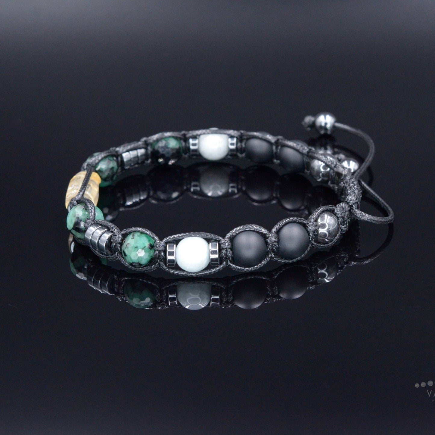 Men's Genuine Emerald Bracelet - Citrine Bead Bracelet - Gift for Men - Adjustable Crystal Bracelet - Black Onyx & Jade - Bracelet for Men - Healing Bracelet - Birthstone Bracelet -Gemstone Bracelet Men