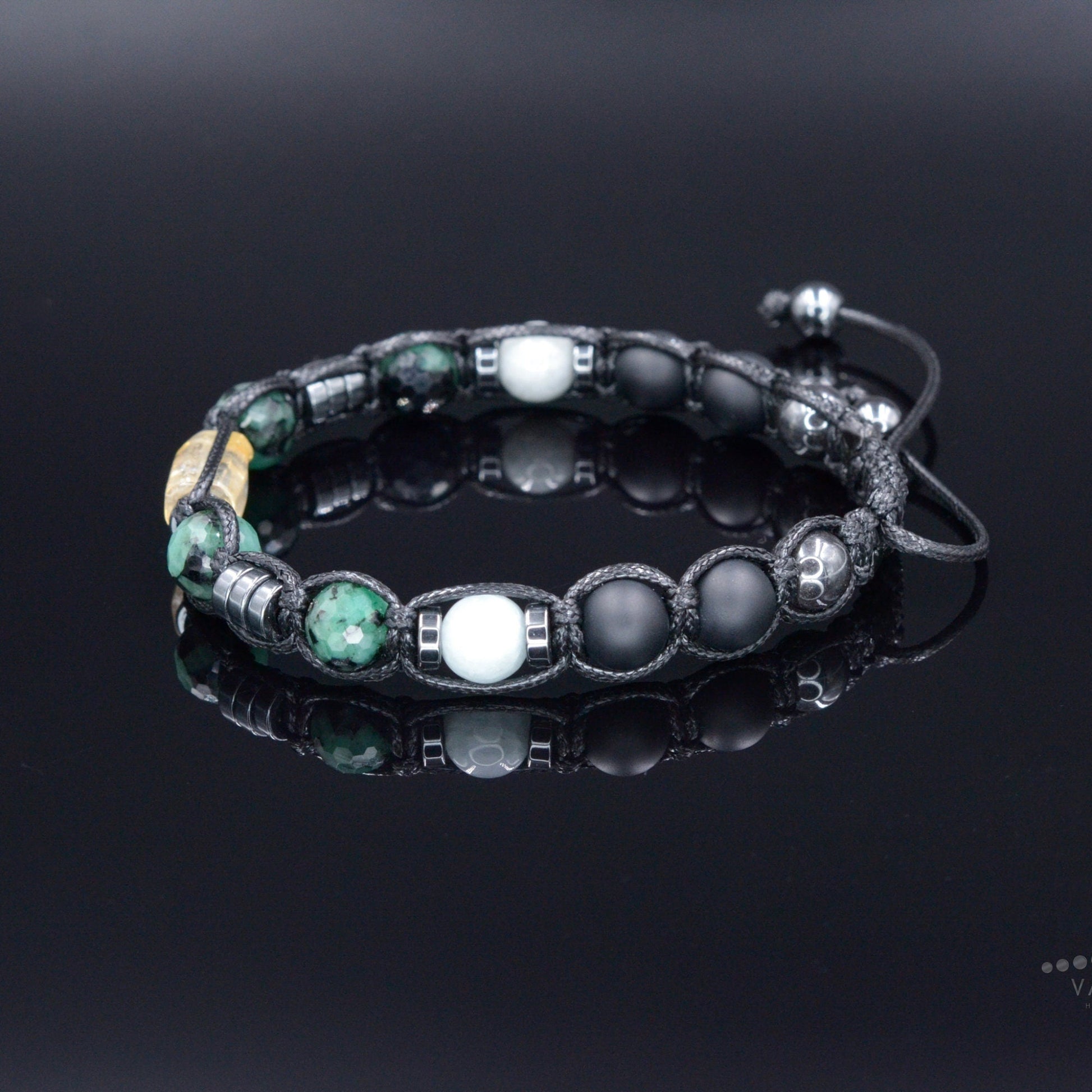 Men's Genuine Emerald Bracelet - Citrine Bead Bracelet - Gift for Men - Adjustable Crystal Bracelet - Black Onyx & Jade - Bracelet for Men - Healing Bracelet  - Birthstone Bracelet -Gemstone Bracelet Men