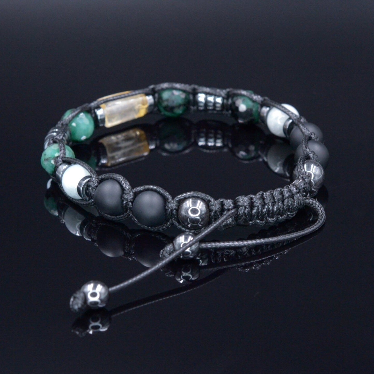 Men's Genuine Emerald Bracelet - Citrine Bead Bracelet - Gift for Men - Adjustable Crystal Bracelet - Black Onyx & Jade - Bracelet for Men - Healing Bracelet - Birthstone Bracelet -Gemstone Bracelet Men