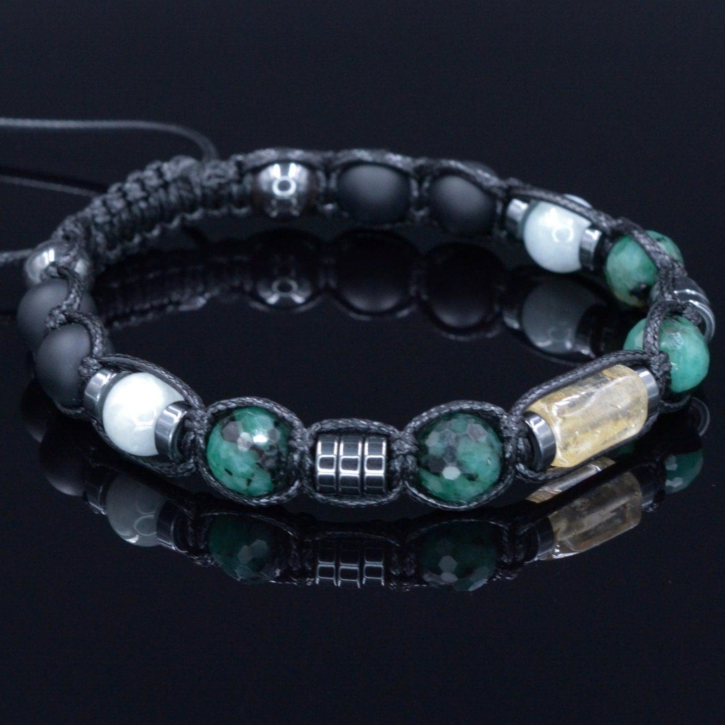 Men's Genuine Emerald Bracelet - Citrine Bead Bracelet - Gift for Men - Adjustable Crystal Bracelet - Black Onyx & Jade - Bracelet for Men - Healing Bracelet - Birthstone Bracelet -Gemstone Bracelet Men