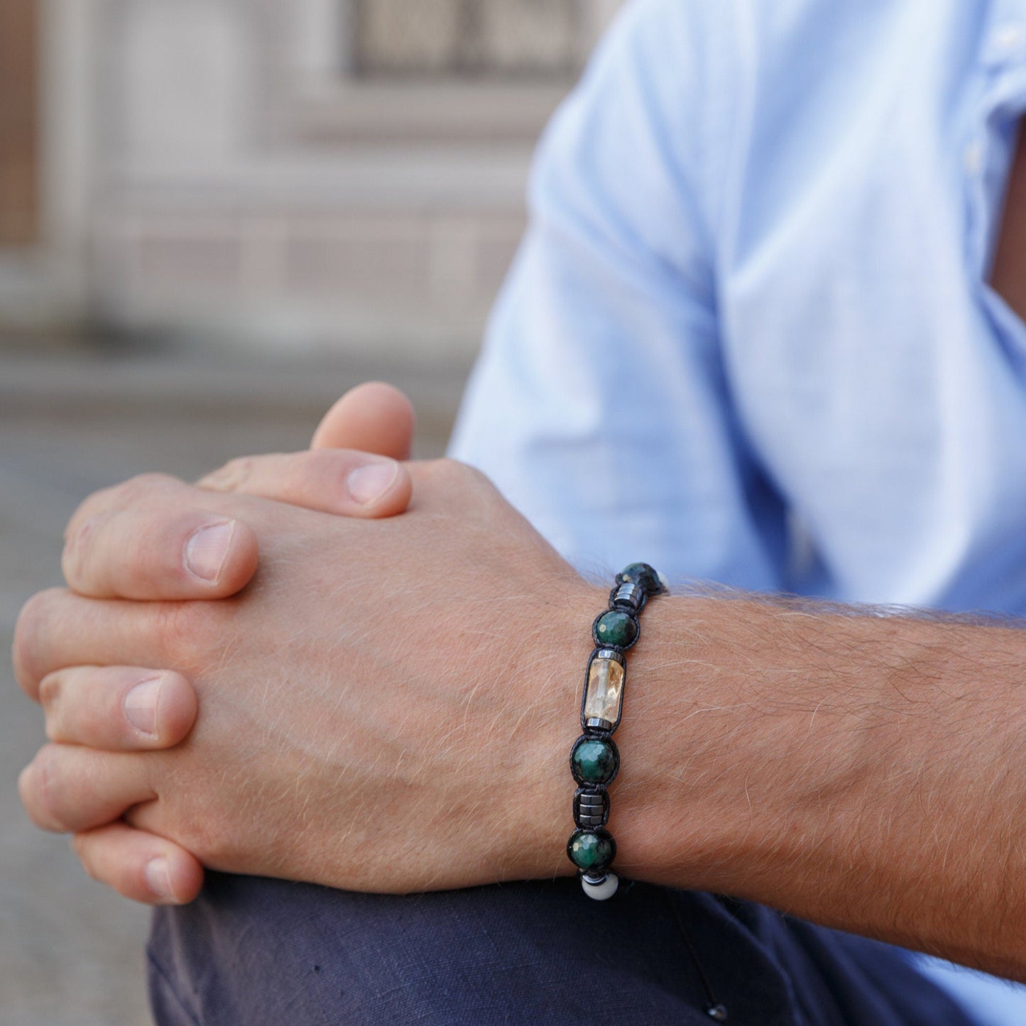 Men's Genuine Emerald Bracelet - Citrine Bead Bracelet - Gift for Men - Adjustable Crystal Bracelet - Black Onyx & Jade - Bracelet for Men - Healing Bracelet - Birthstone Bracelet -Gemstone Bracelet Men
