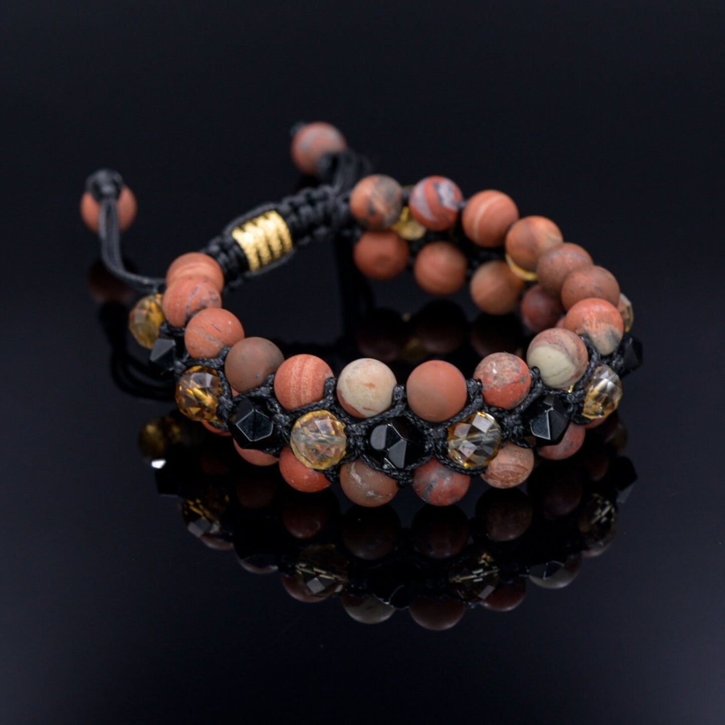 Red Jasper Citrine Agate Bracelet, Men's Triple Row Braided Bracelet, Father's Day Gift, Macrame Adjustable Beaded Bracelet, 3 Row Bracelet - Shamballa Bracelet - Birthstone Bracelet - Gemstone Bracelet Men - Chakra Bracelet - Macrame Bracelet - Healing Bracelet - Valinde