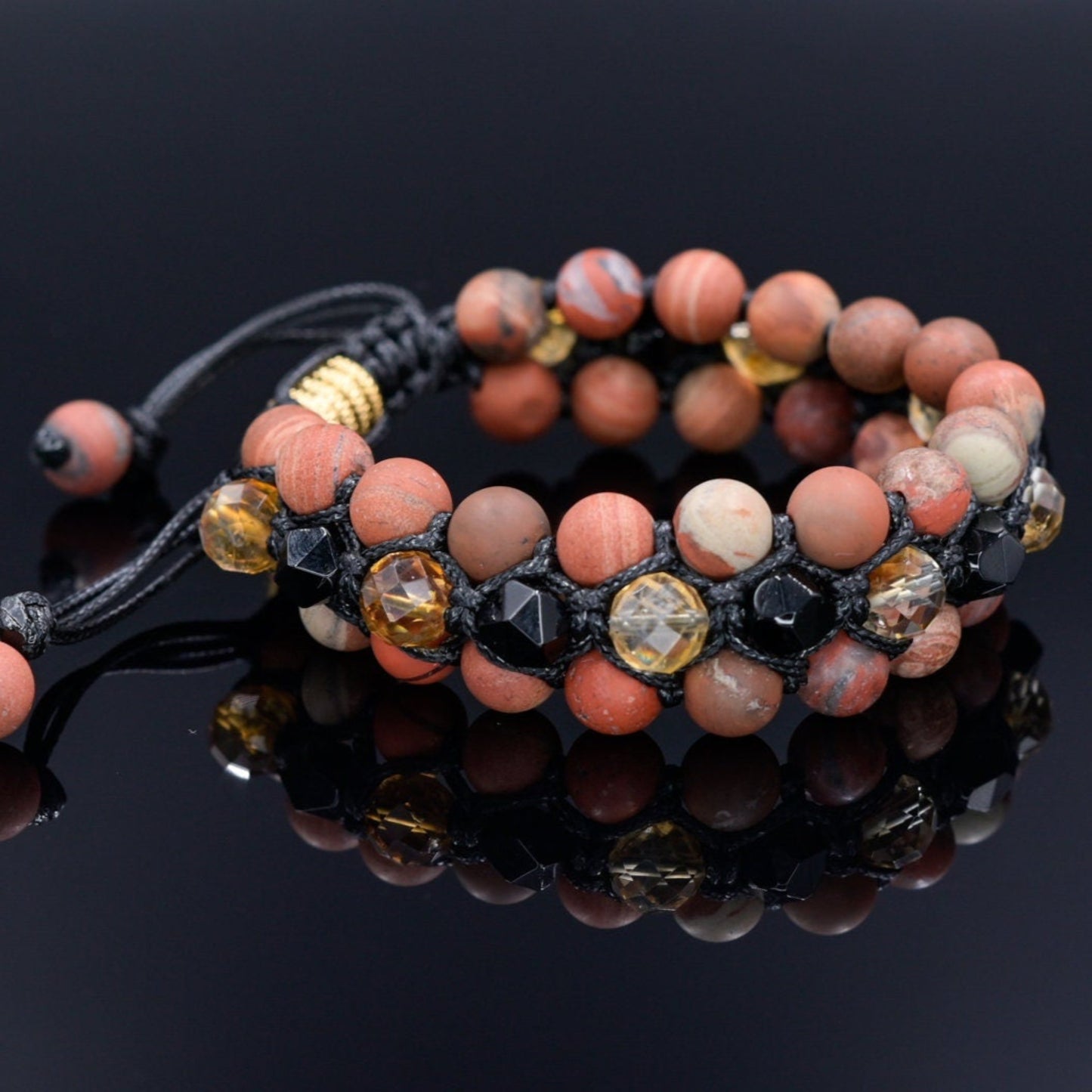 Red Jasper Citrine Agate Bracelet, Men's Triple Row Braided Bracelet, Father's Day Gift, Macrame Adjustable Beaded Bracelet, 3 Row Bracelet - Shamballa Bracelet - Birthstone Bracelet - Gemstone Bracelet Men - Chakra Bracelet - Macrame Bracelet - Healing Bracelet - Valinde