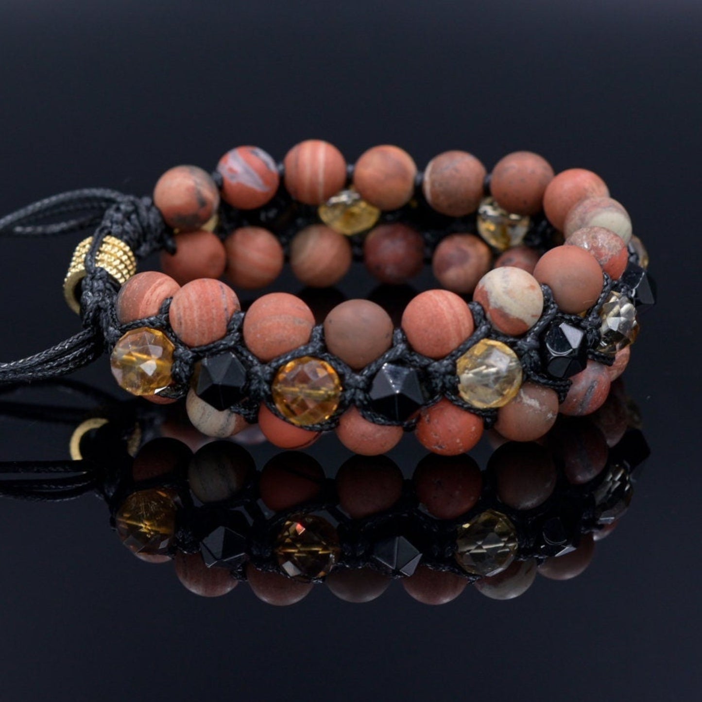 Red Jasper Citrine Agate Bracelet, Men's Triple Row Braided Bracelet, Father's Day Gift, Macrame Adjustable Beaded Bracelet, 3 Row Bracelet - Shamballa Bracelet - Birthstone Bracelet - Gemstone Bracelet Men - Chakra Bracelet - Macrame Bracelet - Healing Bracelet - Valinde