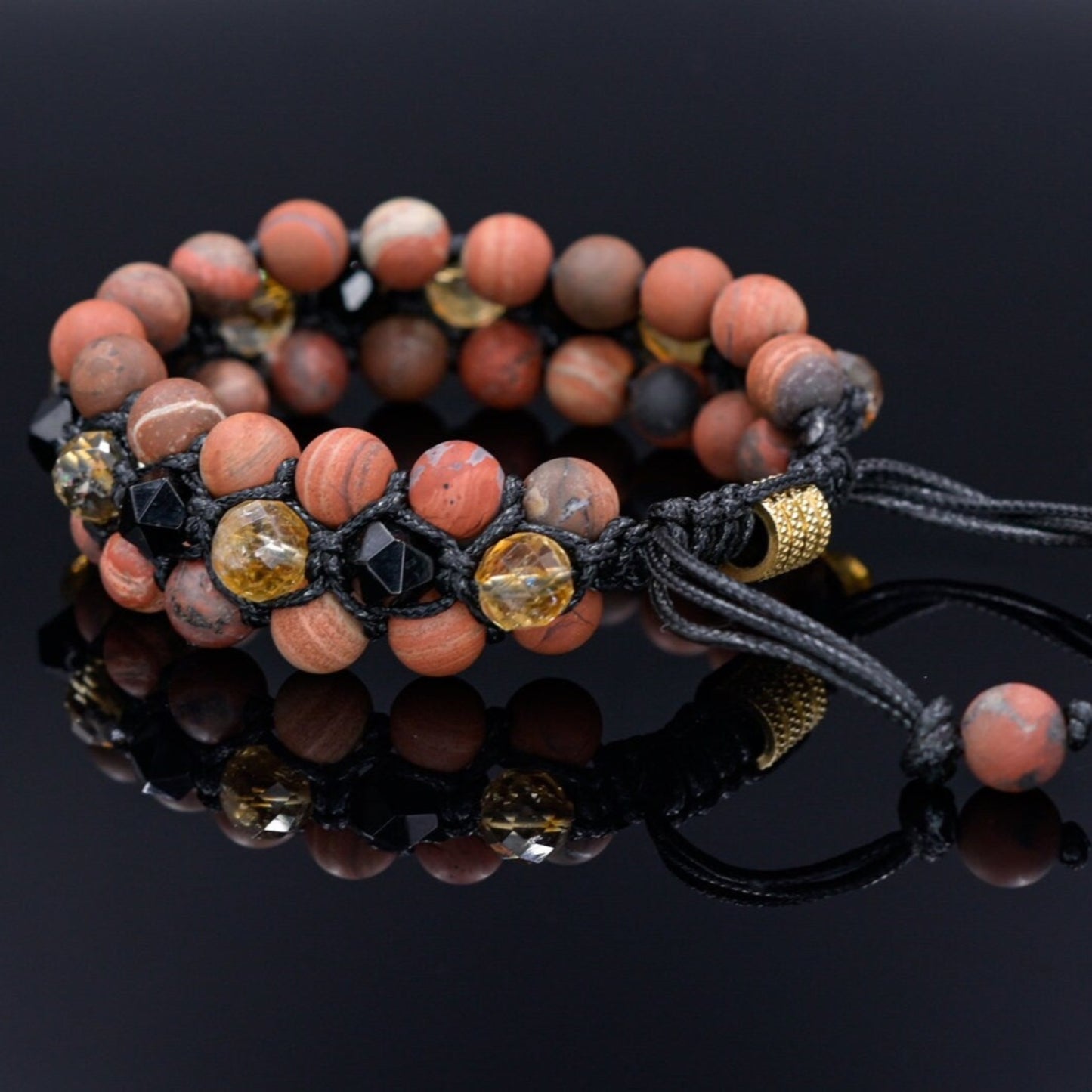 Red Jasper Citrine Agate Bracelet, Men's Triple Row Braided Bracelet, Father's Day Gift, Macrame Adjustable Beaded Bracelet, 3 Row Bracelet - Shamballa Bracelet - Birthstone Bracelet - Gemstone Bracelet Men - Chakra Bracelet - Macrame Bracelet - Healing Bracelet - Valinde