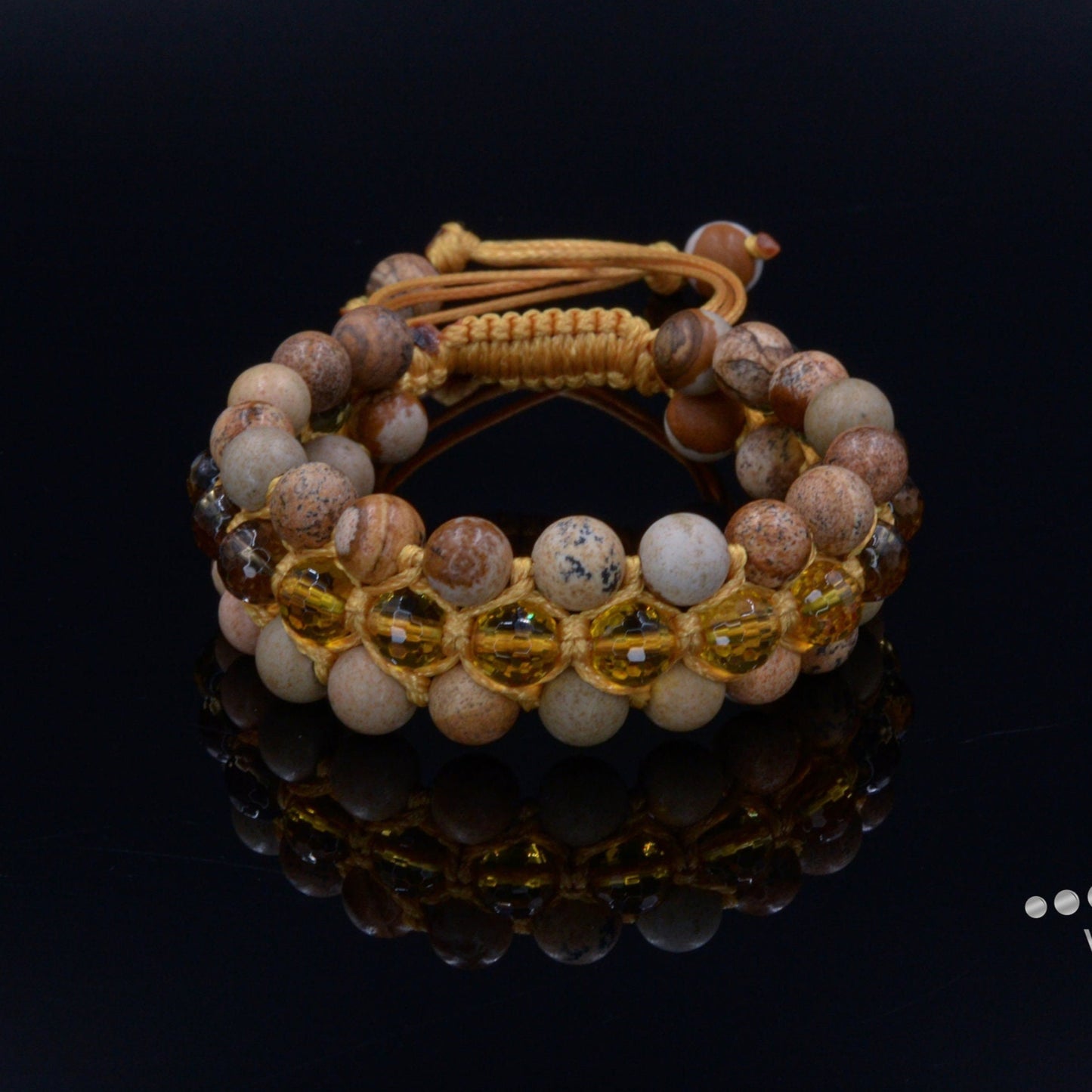 3 Row Beaded Bracelet - Jasper Quartz Citrine - Handmade Jewelry - Birthstone Bracelet - Shamballa Bracelet - Birthstone Bracelet - Gemstone Bracelet Men - Chakra Bracelet - Macrame Bracelet - Healing Bracelet - Valinde
