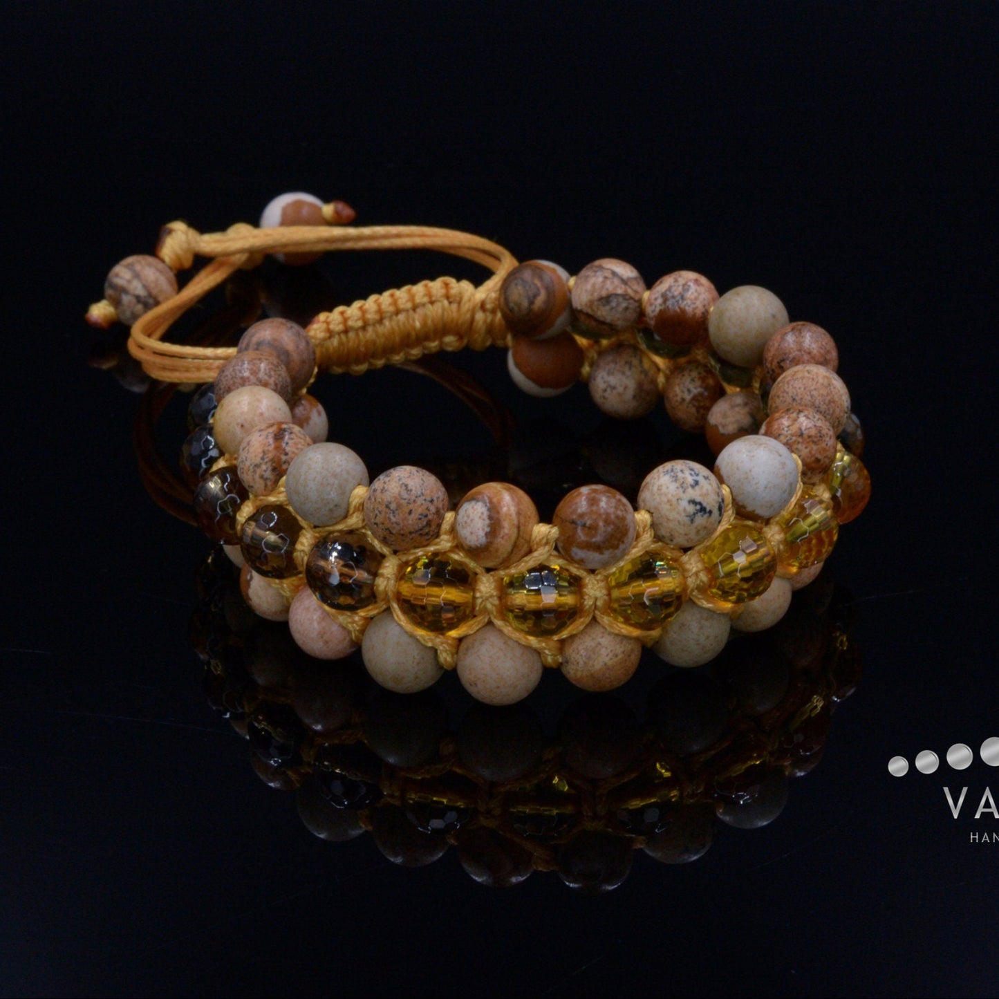 3 Row Beaded Bracelet - Jasper Quartz Citrine - Handmade Jewelry - Birthstone Bracelet - Shamballa Bracelet - Birthstone Bracelet - Gemstone Bracelet Men - Chakra Bracelet - Macrame Bracelet - Healing Bracelet - Valinde