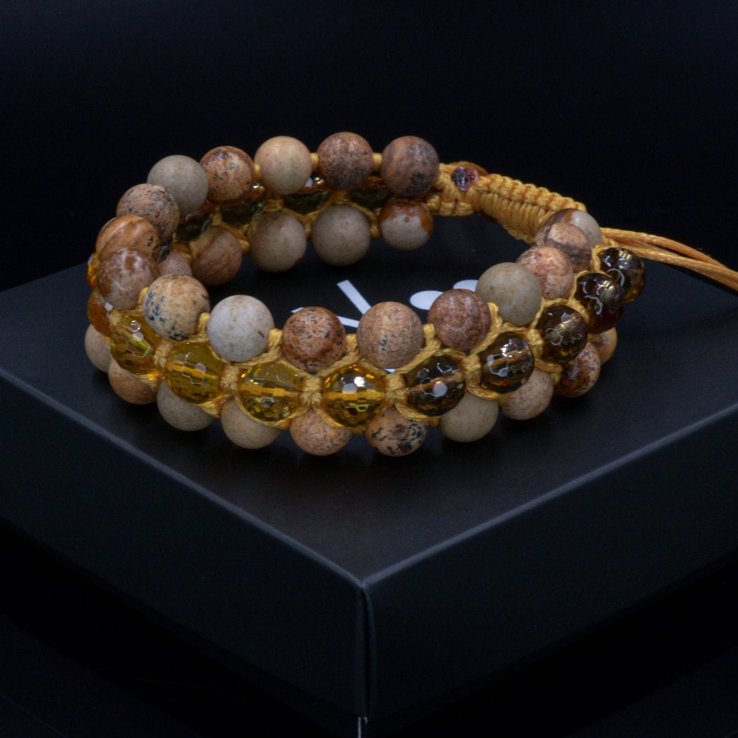 3 Row Beaded Bracelet - Jasper Quartz Citrine - Handmade Jewelry - Birthstone Bracelet - Shamballa Bracelet - Birthstone Bracelet - Gemstone Bracelet Men - Chakra Bracelet - Macrame Bracelet - Healing Bracelet - Valinde
