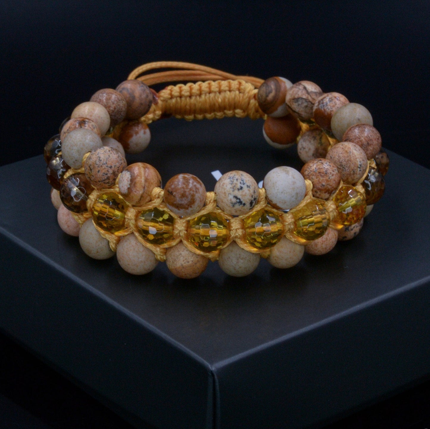 3 Row Beaded Bracelet - Jasper Quartz Citrine - Handmade Jewelry - Birthstone Bracelet - Shamballa Bracelet - Birthstone Bracelet - Gemstone Bracelet Men - Chakra Bracelet - Macrame Bracelet - Healing Bracelet - Valinde