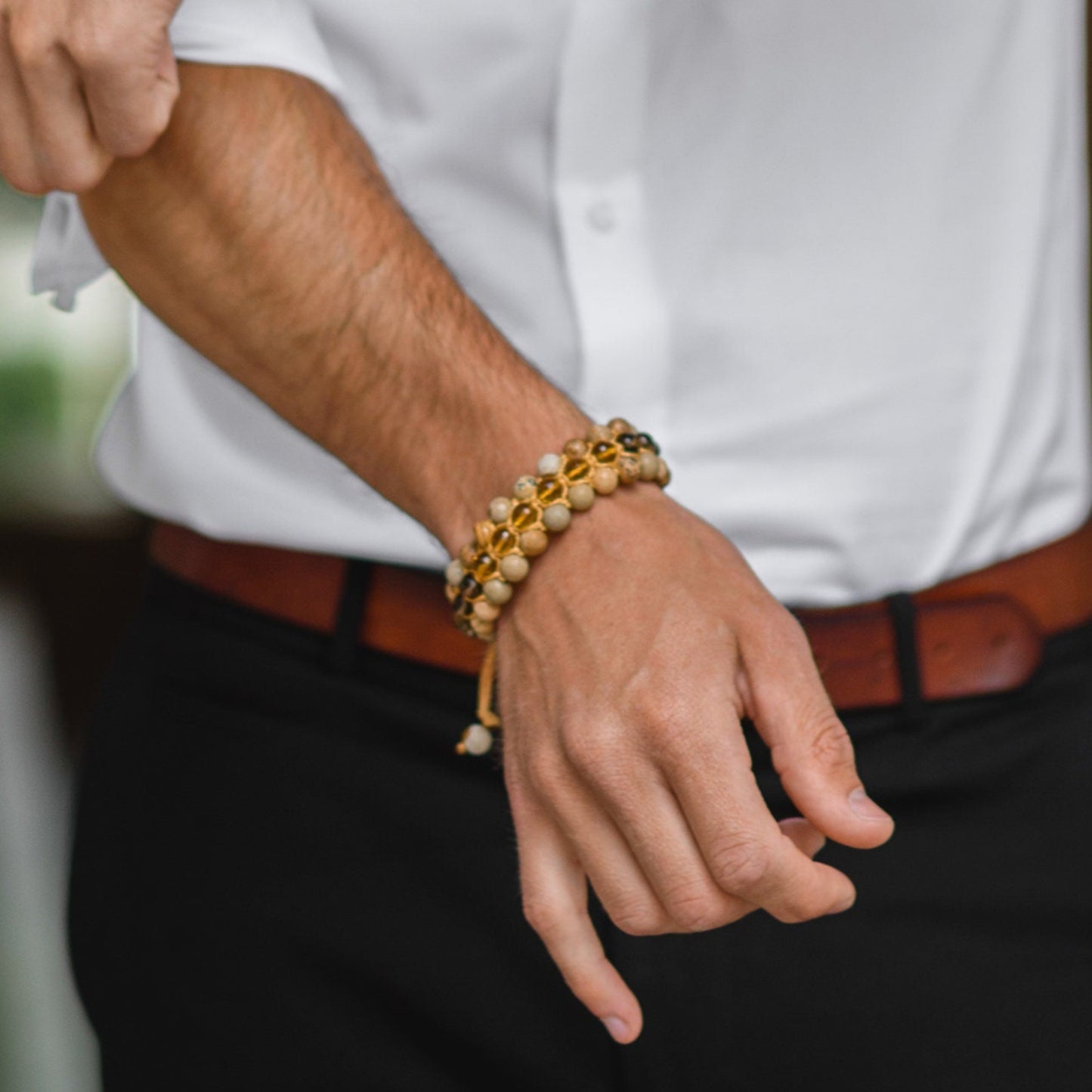 3 Row Beaded Bracelet - Jasper Quartz Citrine - Handmade Jewelry - Birthstone Bracelet - Shamballa Bracelet - Birthstone Bracelet - Gemstone Bracelet Men - Chakra Bracelet - Macrame Bracelet - Healing Bracelet - Valinde