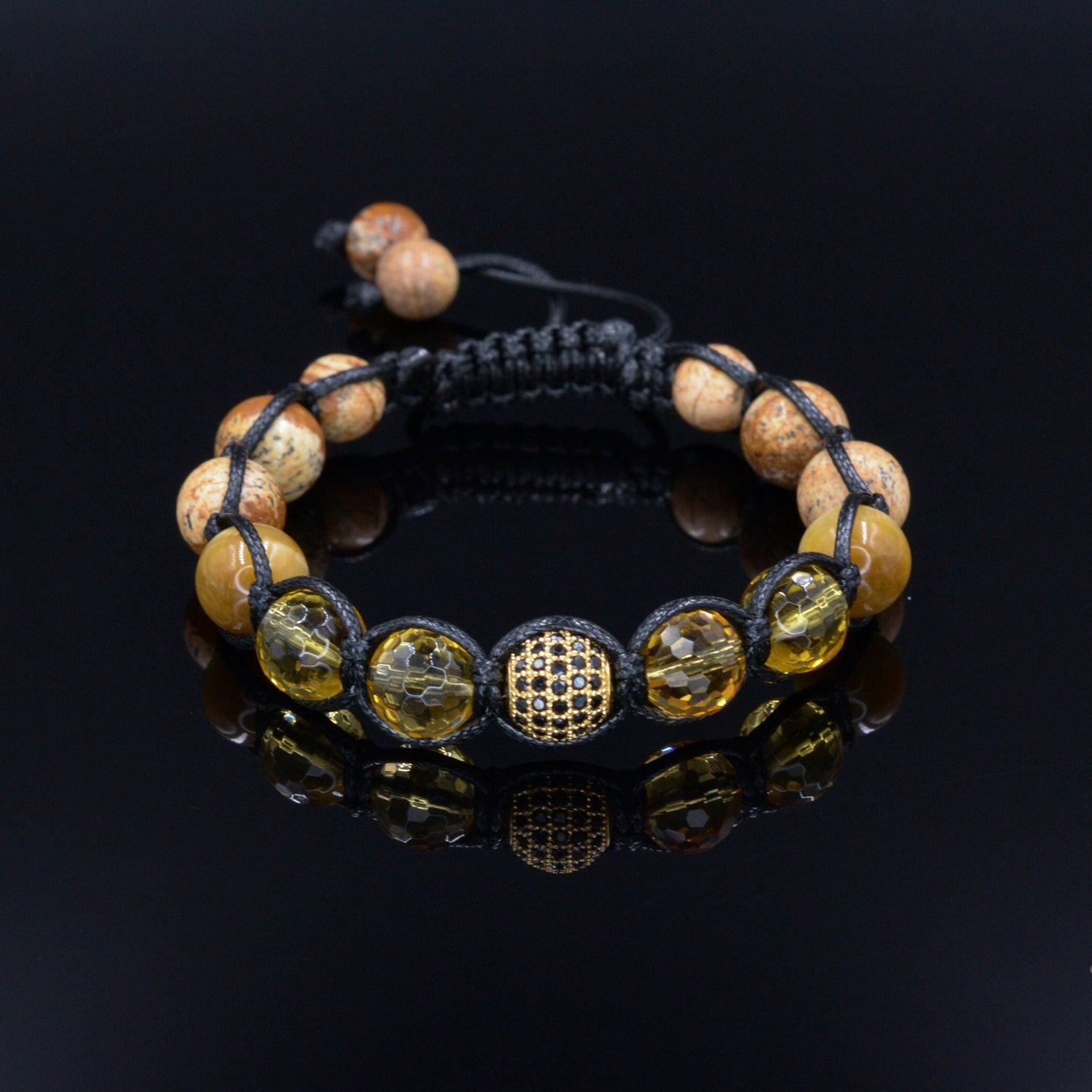 Men's Citrine Crystal Bracelet Jasper Bracelet Cubic Zirconia Bead Bracelet Gift for Men Adjustable Luxury Bracelet Macrame Bracelet - Shamballa Bracelet - Mantra Bracelet - Birthstone Bracelet - Gemstone Bracelet Men - Chakra Bracelet - Macrame Bracelet - Healing Bracelet - Valinde