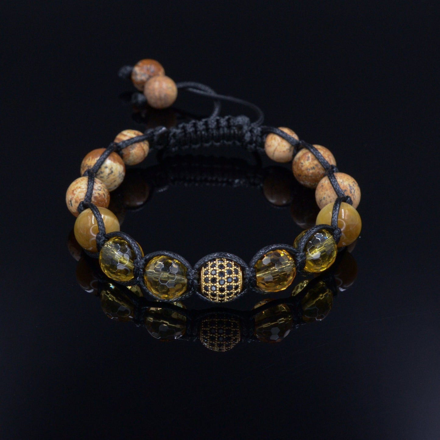 Men's Citrine Crystal Bracelet Jasper Bracelet Cubic Zirconia Bead Bracelet Gift for Men Adjustable Luxury Bracelet Macrame Bracelet - Shamballa Bracelet - Mantra Bracelet - Birthstone Bracelet - Gemstone Bracelet Men - Chakra Bracelet - Macrame Bracelet - Healing Bracelet - Valinde