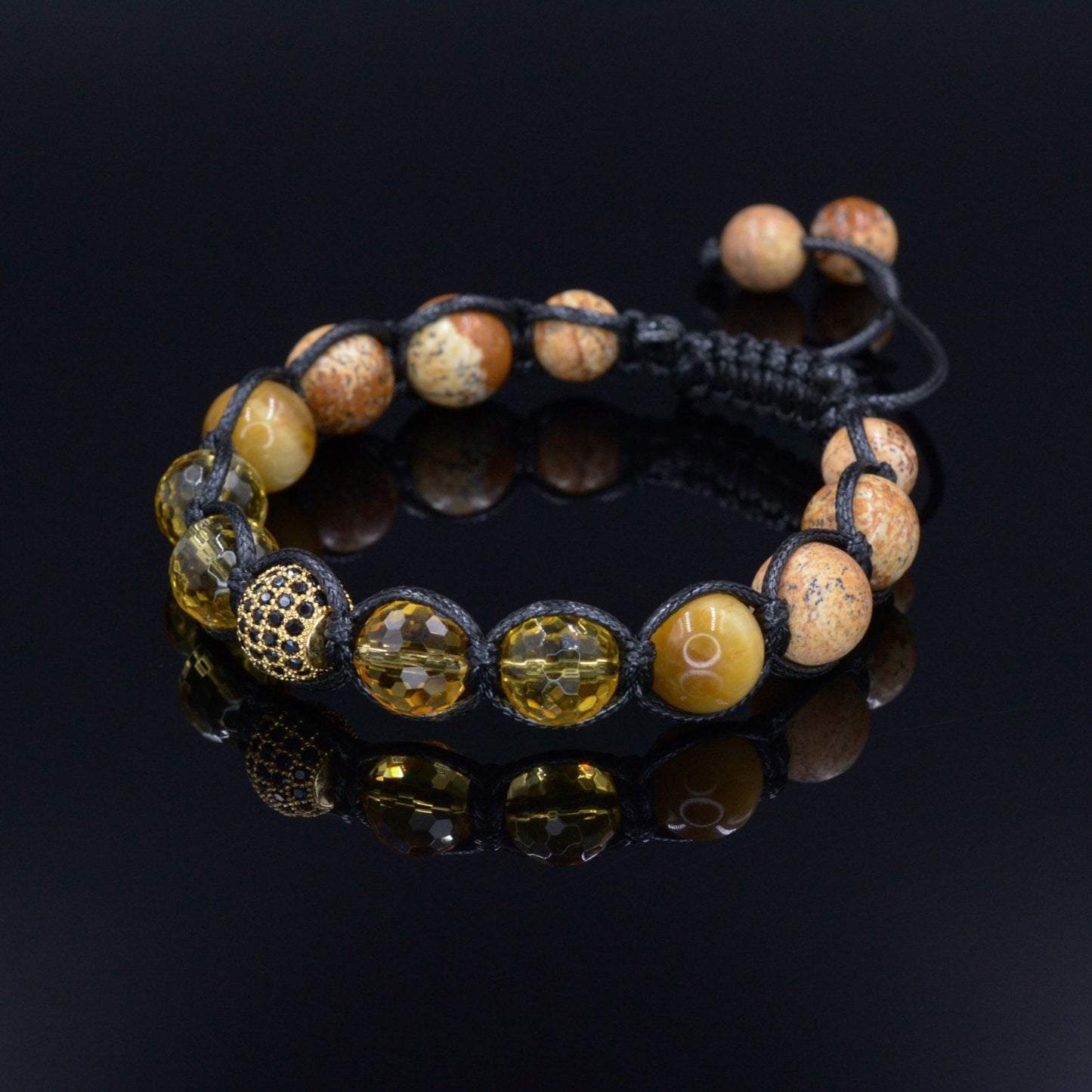 Men's Citrine Crystal Bracelet Jasper Bracelet Cubic Zirconia Bead Bracelet Gift for Men Adjustable Luxury Bracelet Macrame Bracelet - Shamballa Bracelet - Mantra Bracelet - Birthstone Bracelet - Gemstone Bracelet Men - Chakra Bracelet - Macrame Bracelet - Healing Bracelet - Valinde