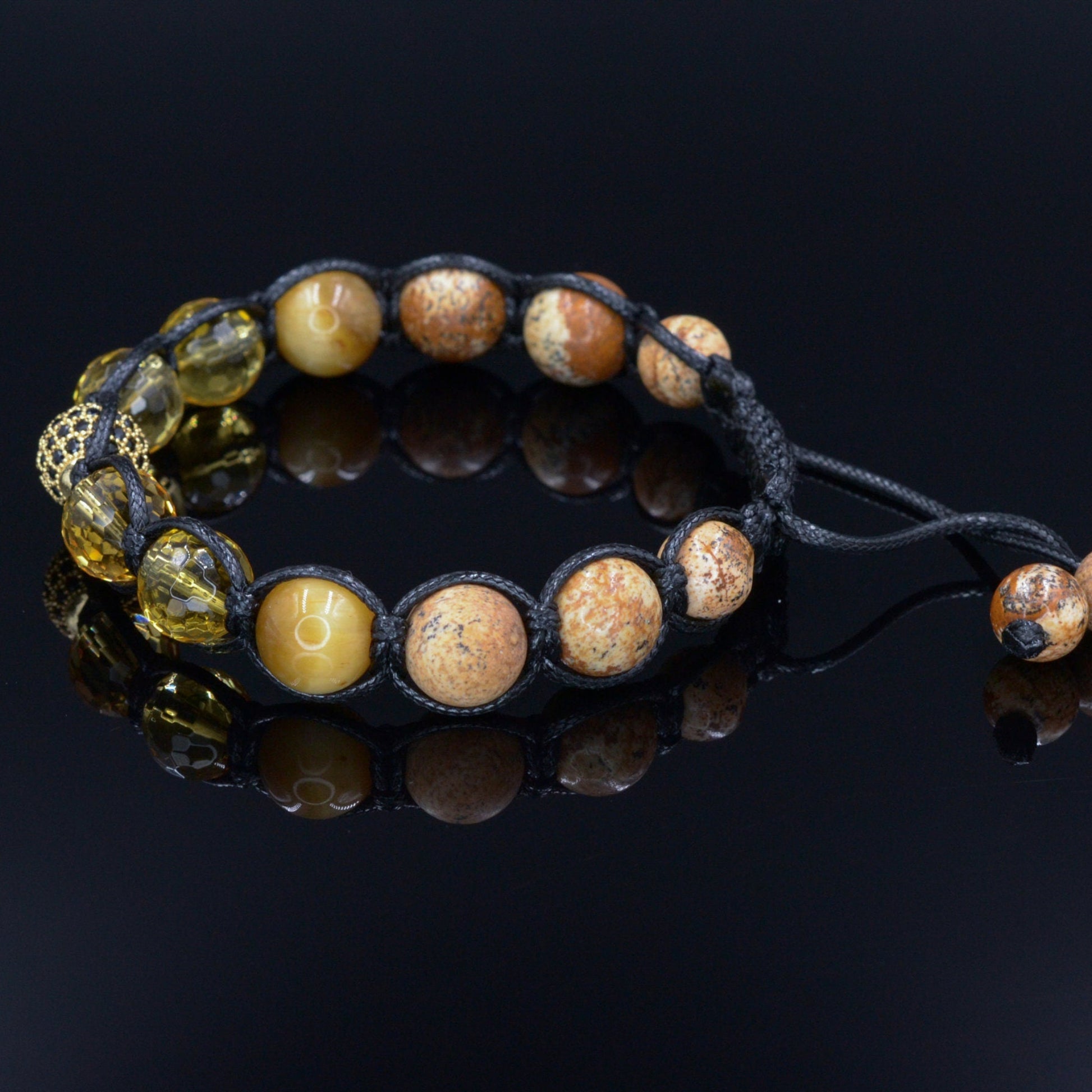 Men's Citrine Crystal Bracelet Jasper Bracelet Cubic Zirconia Bead Bracelet Gift for Men Adjustable Luxury Bracelet Macrame Bracelet  - Shamballa Bracelet - Mantra Bracelet  -  Birthstone Bracelet - Gemstone Bracelet Men - Chakra Bracelet - Macrame Bracelet - Healing Bracelet - Valinde