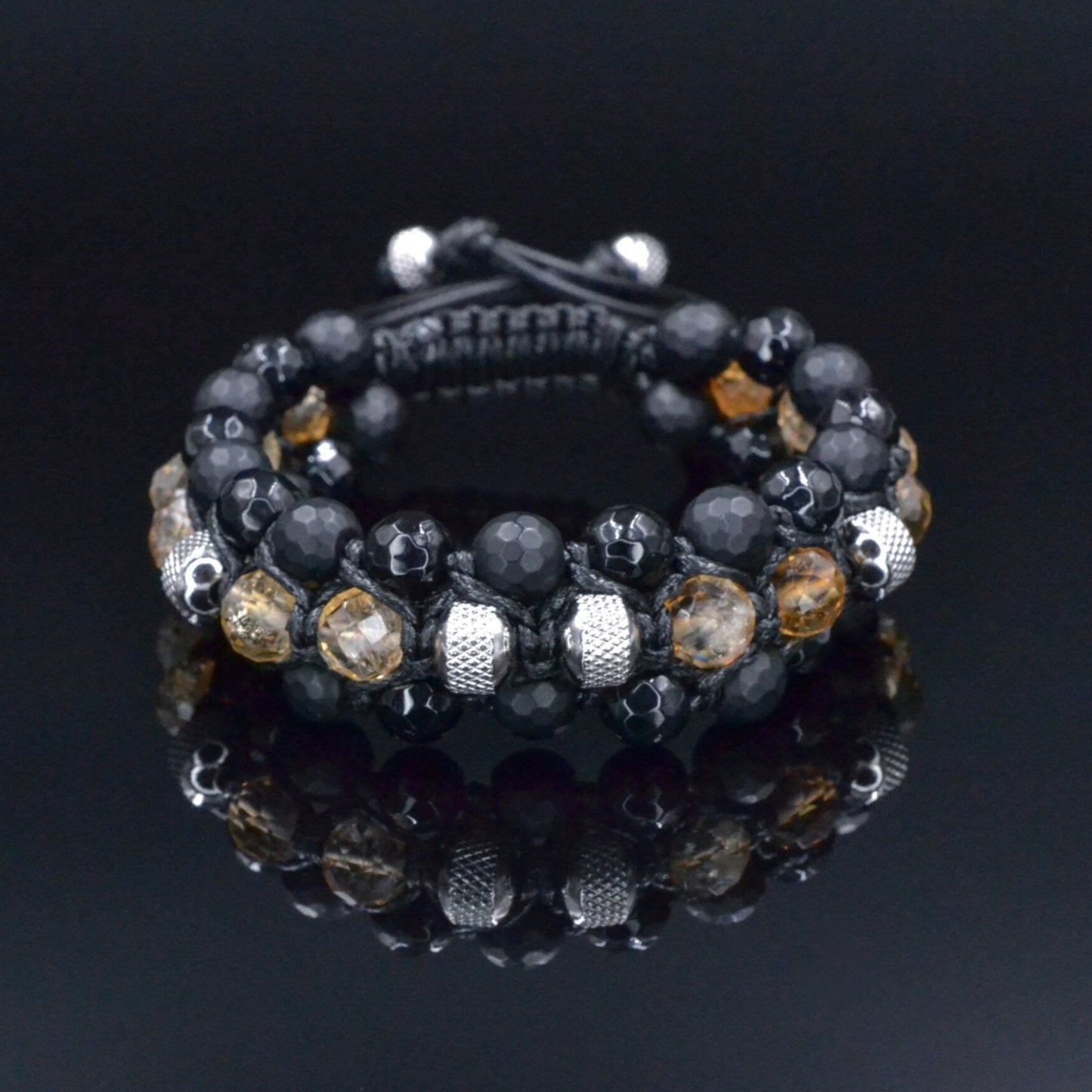 Men's Citrine Bracelet, Black Onyx Agate Adjustable Bracelet, Triple Braided Bracelet, Gift for Men, 3 Row Bracelet, Gemstone Bracelet - Shamballa Bracelet - Birthstone Bracelet - Gemstone Bracelet Men - Chakra Bracelet - Macrame Bracelet - Healing Bracelet - Valinde