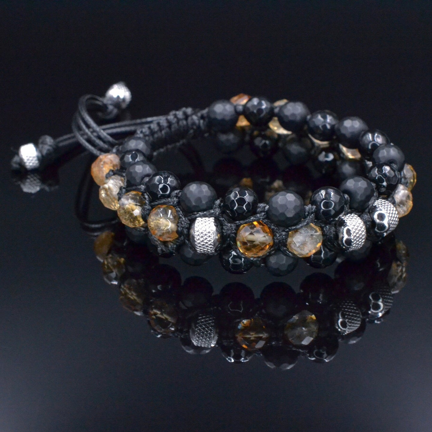 Men's Citrine Bracelet, Black Onyx Agate Adjustable Bracelet, Triple Braided Bracelet, Gift for Men, 3 Row Bracelet, Gemstone Bracelet - Shamballa Bracelet - Birthstone Bracelet - Gemstone Bracelet Men - Chakra Bracelet - Macrame Bracelet - Healing Bracelet - Valinde