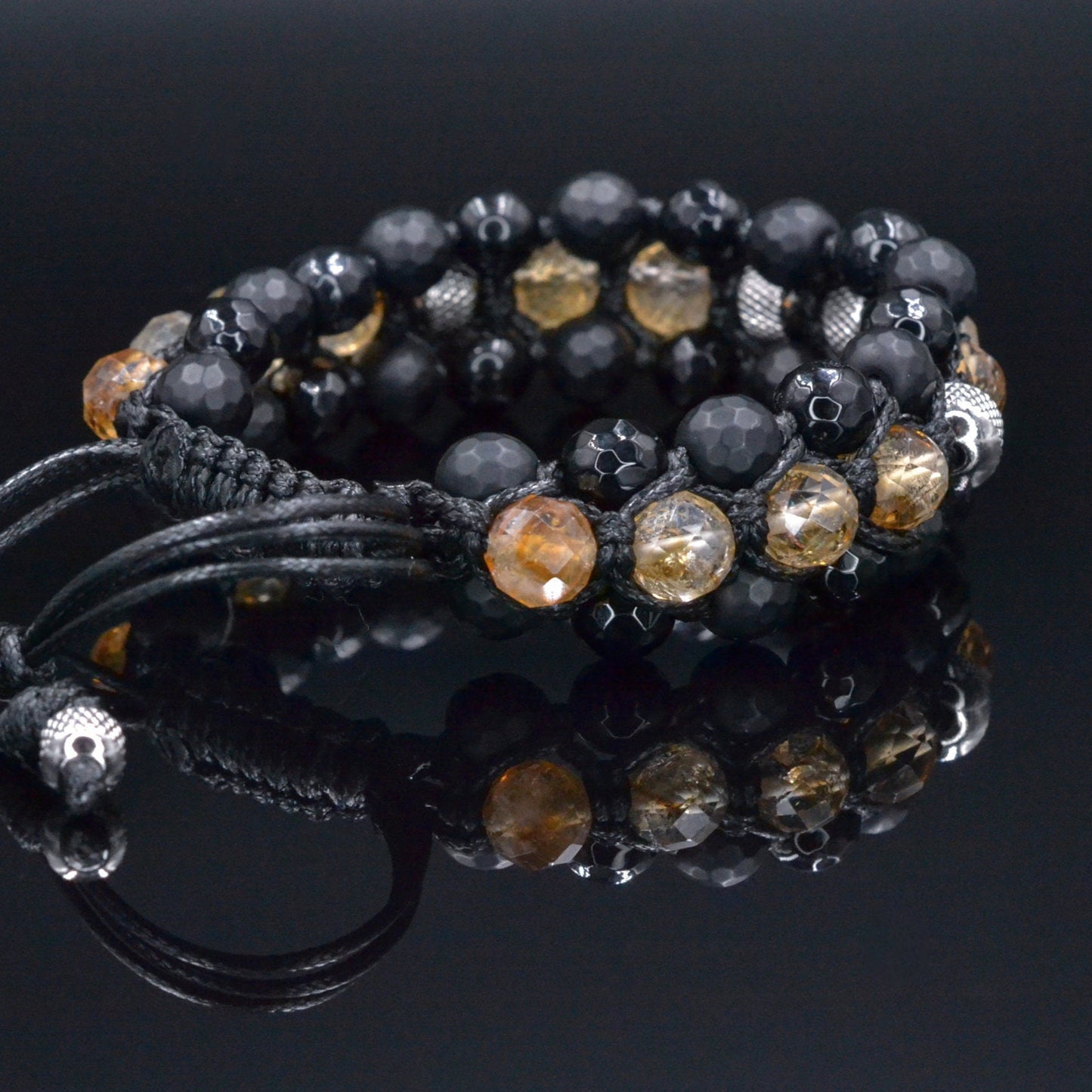 Men's Citrine Bracelet, Black Onyx Agate Adjustable Bracelet, Triple Braided Bracelet, Gift for Men, 3 Row Bracelet, Gemstone Bracelet - Shamballa Bracelet - Birthstone Bracelet - Gemstone Bracelet Men - Chakra Bracelet - Macrame Bracelet - Healing Bracelet - Valinde