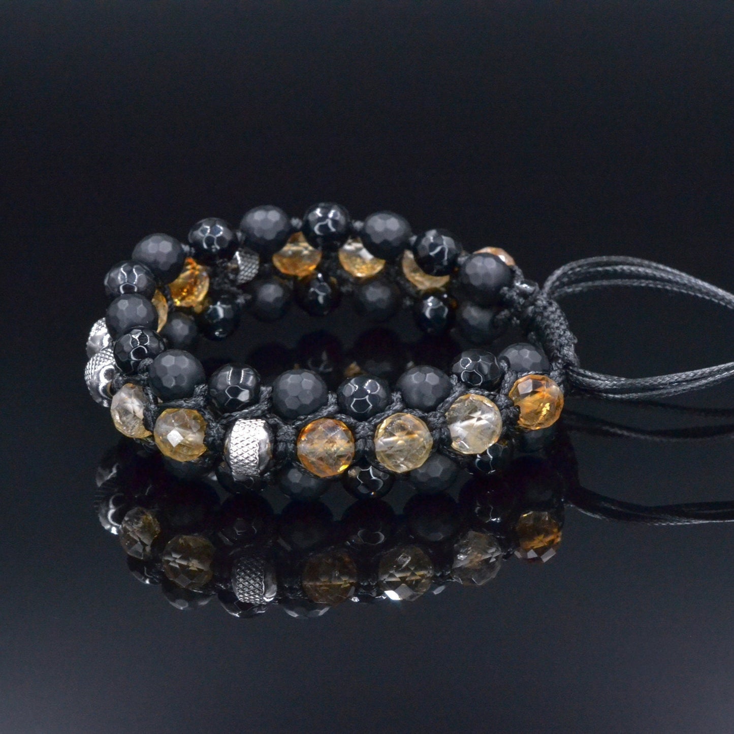 Men's Citrine Bracelet, Black Onyx Agate Adjustable Bracelet, Triple Braided Bracelet, Gift for Men, 3 Row Bracelet, Gemstone Bracelet - Shamballa Bracelet - Birthstone Bracelet - Gemstone Bracelet Men - Chakra Bracelet - Macrame Bracelet - Healing Bracelet - Valinde