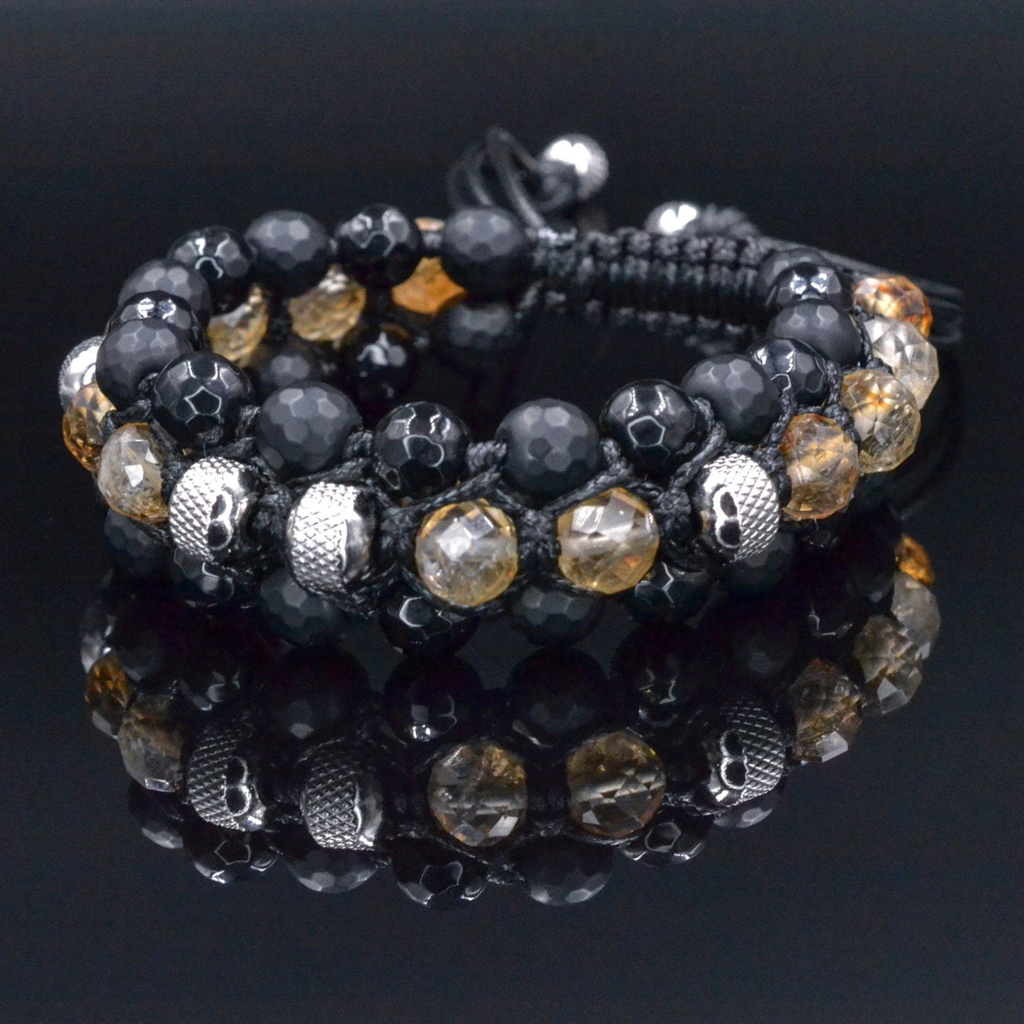 Men's Citrine Bracelet, Black Onyx Agate Adjustable Bracelet, Triple Braided Bracelet, Gift for Men, 3 Row Bracelet, Gemstone Bracelet - Shamballa Bracelet - Birthstone Bracelet - Gemstone Bracelet Men - Chakra Bracelet - Macrame Bracelet - Healing Bracelet - Valinde
