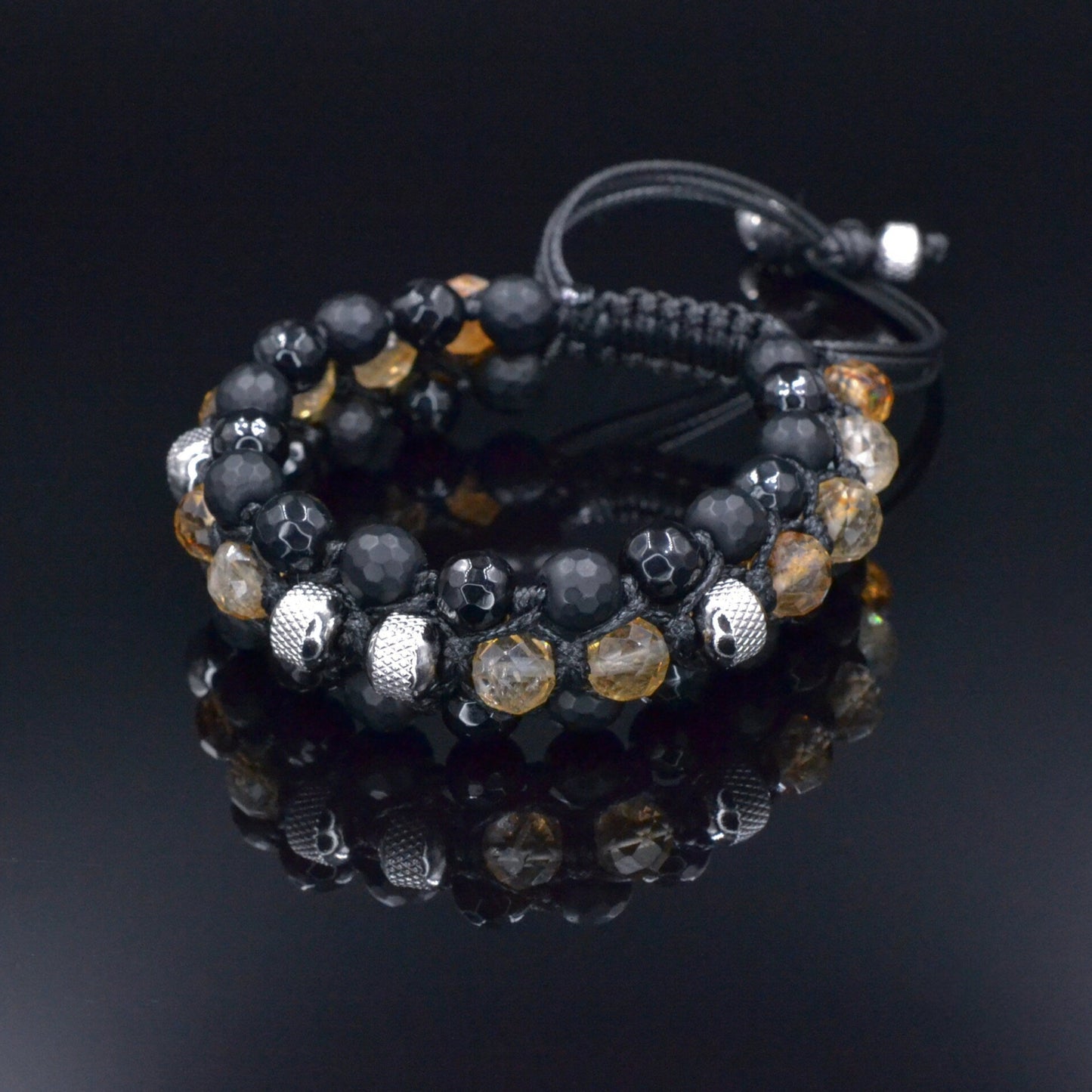 Men's Citrine Bracelet, Black Onyx Agate Adjustable Bracelet, Triple Braided Bracelet, Gift for Men, 3 Row Bracelet, Gemstone Bracelet - Shamballa Bracelet - Birthstone Bracelet - Gemstone Bracelet Men - Chakra Bracelet - Macrame Bracelet - Healing Bracelet - Valinde
