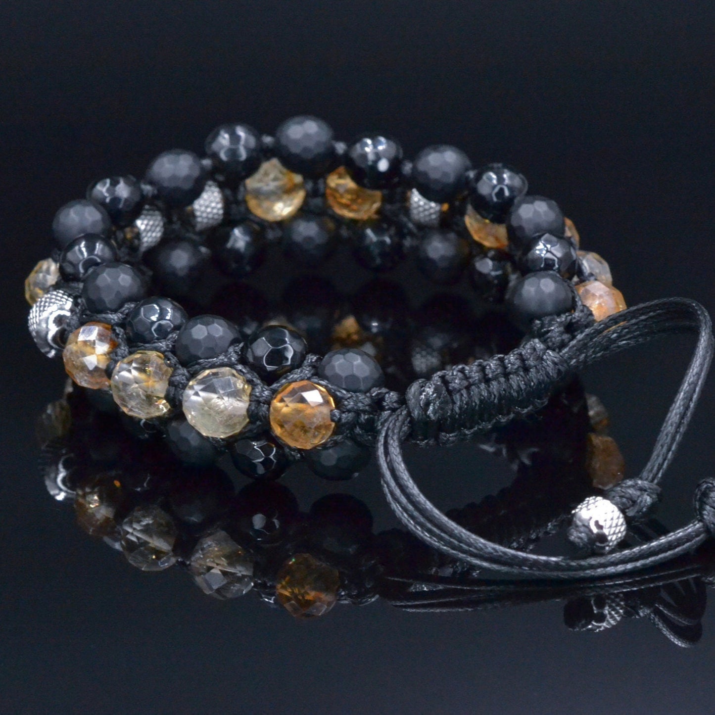 Men's Citrine Bracelet, Black Onyx Agate Adjustable Bracelet, Triple Braided Bracelet, Gift for Men, 3 Row Bracelet, Gemstone Bracelet - Shamballa Bracelet - Birthstone Bracelet - Gemstone Bracelet Men - Chakra Bracelet - Macrame Bracelet - Healing Bracelet - Valinde