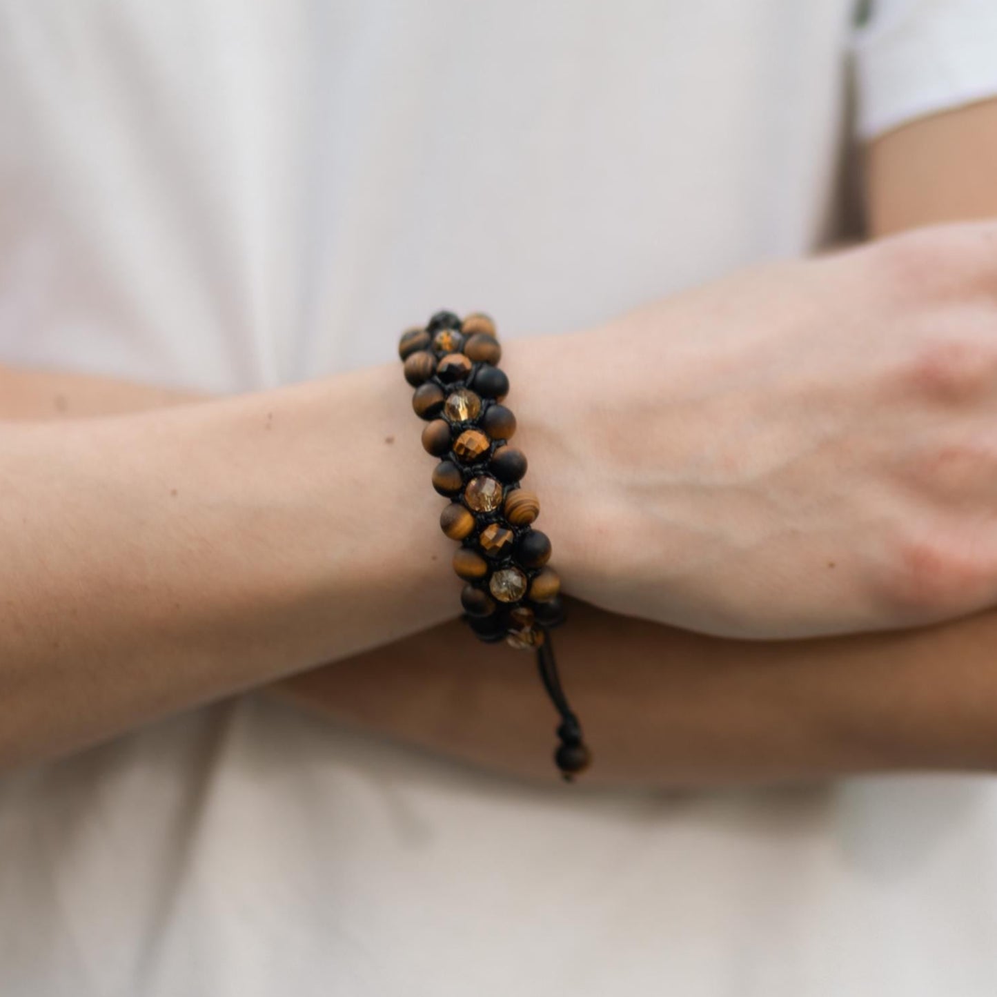 Tiger's Eye Citrine Wide Bracelet, Men's Triple Gemstone Adjustable Bracelet, Birthstone Bracelet, Gift for Men, Healing Bracelet for Men - Shamballa Bracelet - Gift for Father - Yoga Bracelet - Birthstone Bracelet - Gemstone Bracelet Men - Chakra Bracelet - Macrame Bracelet - Healing Bracelet - Valinde