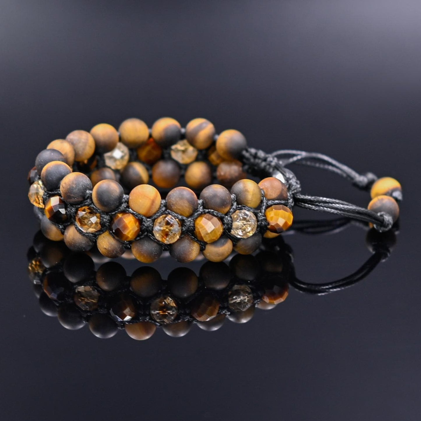 Tiger's Eye Citrine Wide Bracelet, Men's Triple Gemstone Adjustable Bracelet, Birthstone Bracelet, Gift for Men, Healing Bracelet for Men - Shamballa Bracelet - Gift for Father - Yoga Bracelet - Birthstone Bracelet - Gemstone Bracelet Men - Chakra Bracelet - Macrame Bracelet - Healing Bracelet - Valinde