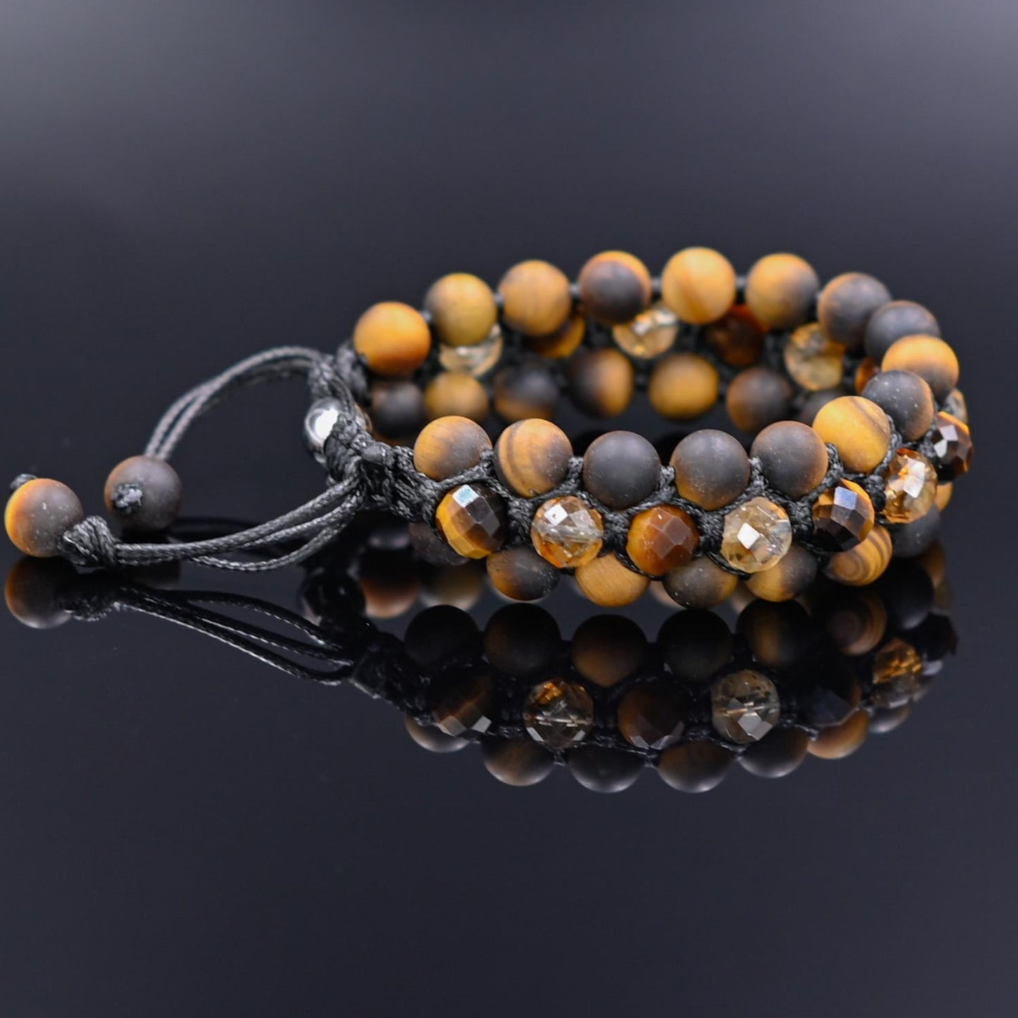 Tiger's Eye Citrine Wide Bracelet, Men's Triple Gemstone Adjustable Bracelet, Birthstone Bracelet, Gift for Men, Healing Bracelet for Men - Shamballa Bracelet - Gift for Father - Yoga Bracelet - Birthstone Bracelet - Gemstone Bracelet Men - Chakra Bracelet - Macrame Bracelet - Healing Bracelet - Valinde