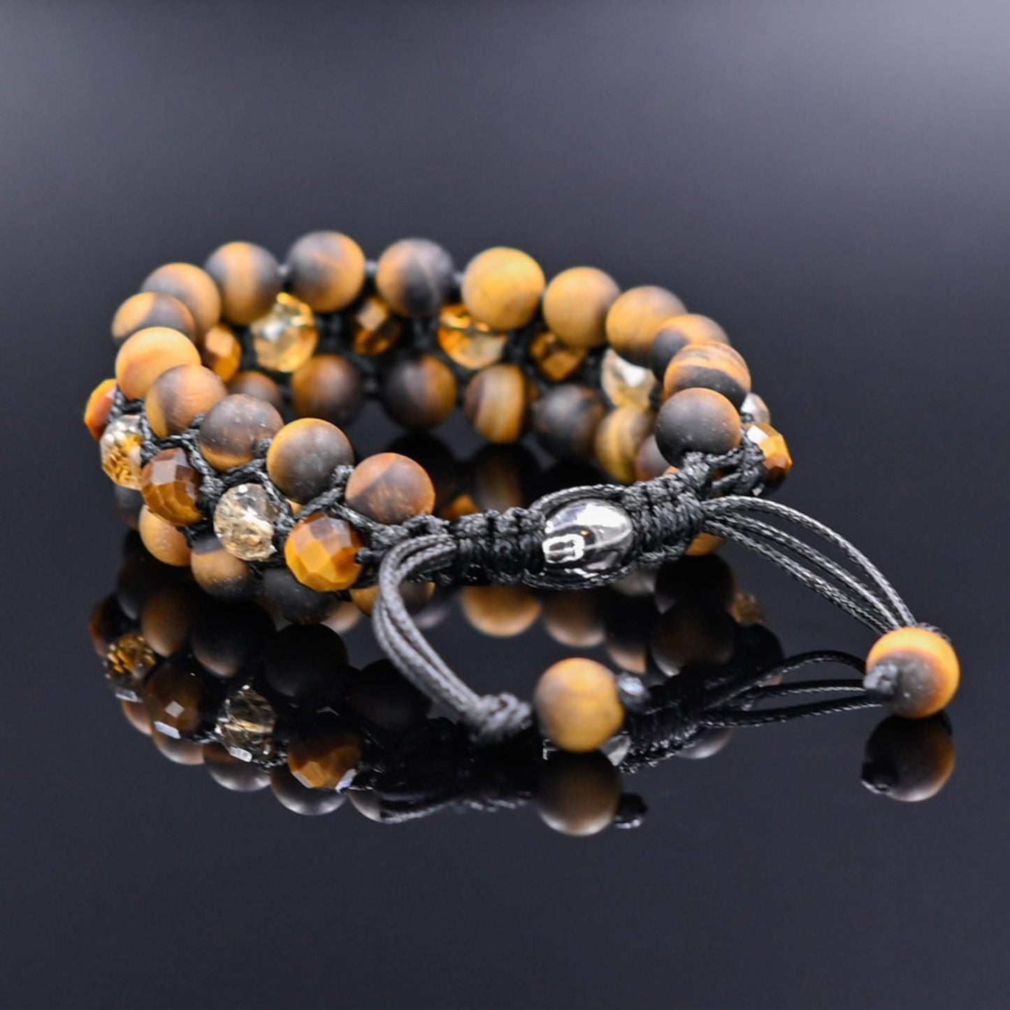 Tiger's Eye Citrine Wide Bracelet, Men's Triple Gemstone Adjustable Bracelet, Birthstone Bracelet, Gift for Men, Healing Bracelet for Men - Shamballa Bracelet - Gift for Father - Yoga Bracelet - Birthstone Bracelet - Gemstone Bracelet Men - Chakra Bracelet - Macrame Bracelet - Healing Bracelet - Valinde