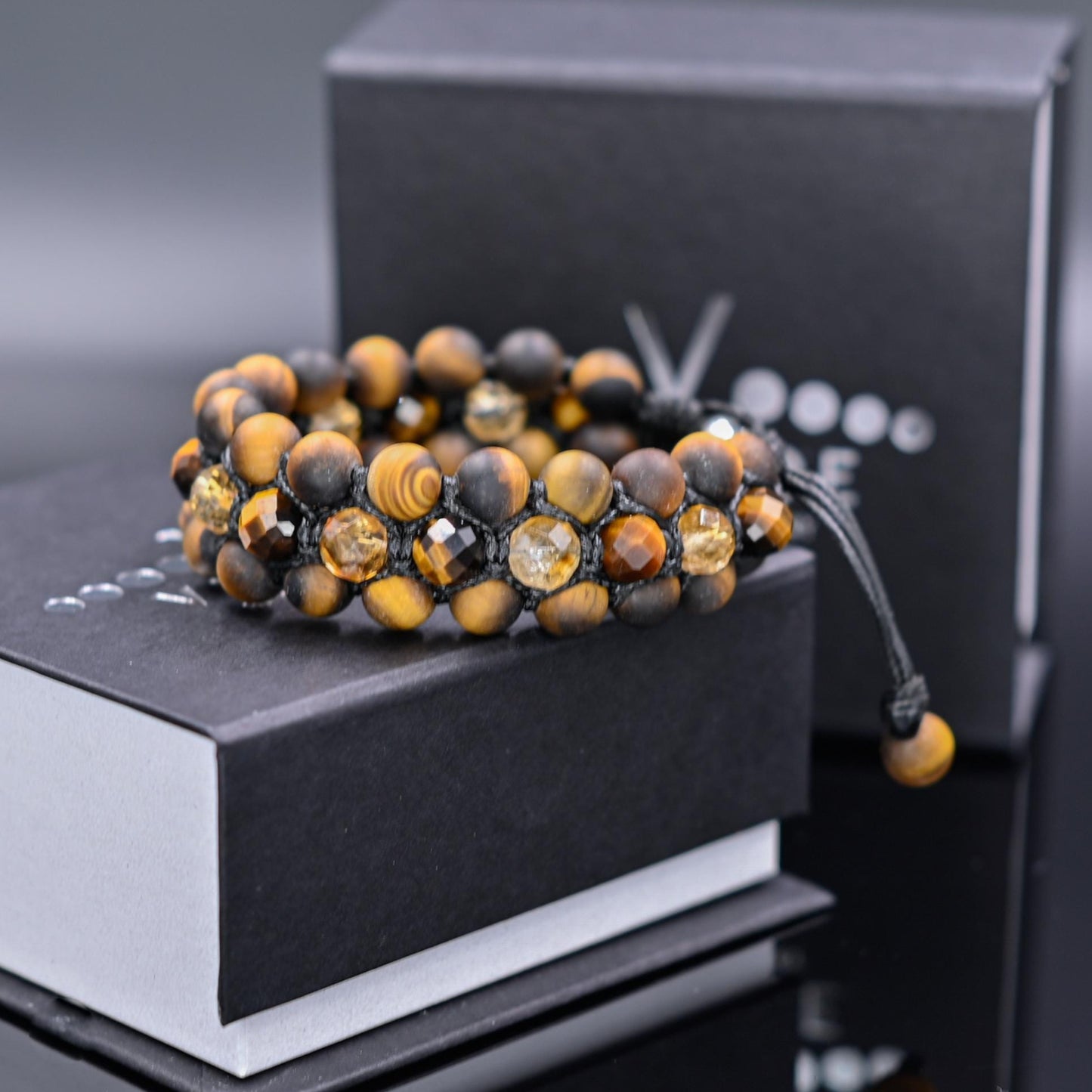 Tiger's Eye Citrine Wide Bracelet, Men's Triple Gemstone Adjustable Bracelet, Birthstone Bracelet, Gift for Men, Healing Bracelet for Men - Shamballa Bracelet - Gift for Father - Yoga Bracelet - Birthstone Bracelet - Gemstone Bracelet Men - Chakra Bracelet - Macrame Bracelet - Healing Bracelet - Valinde