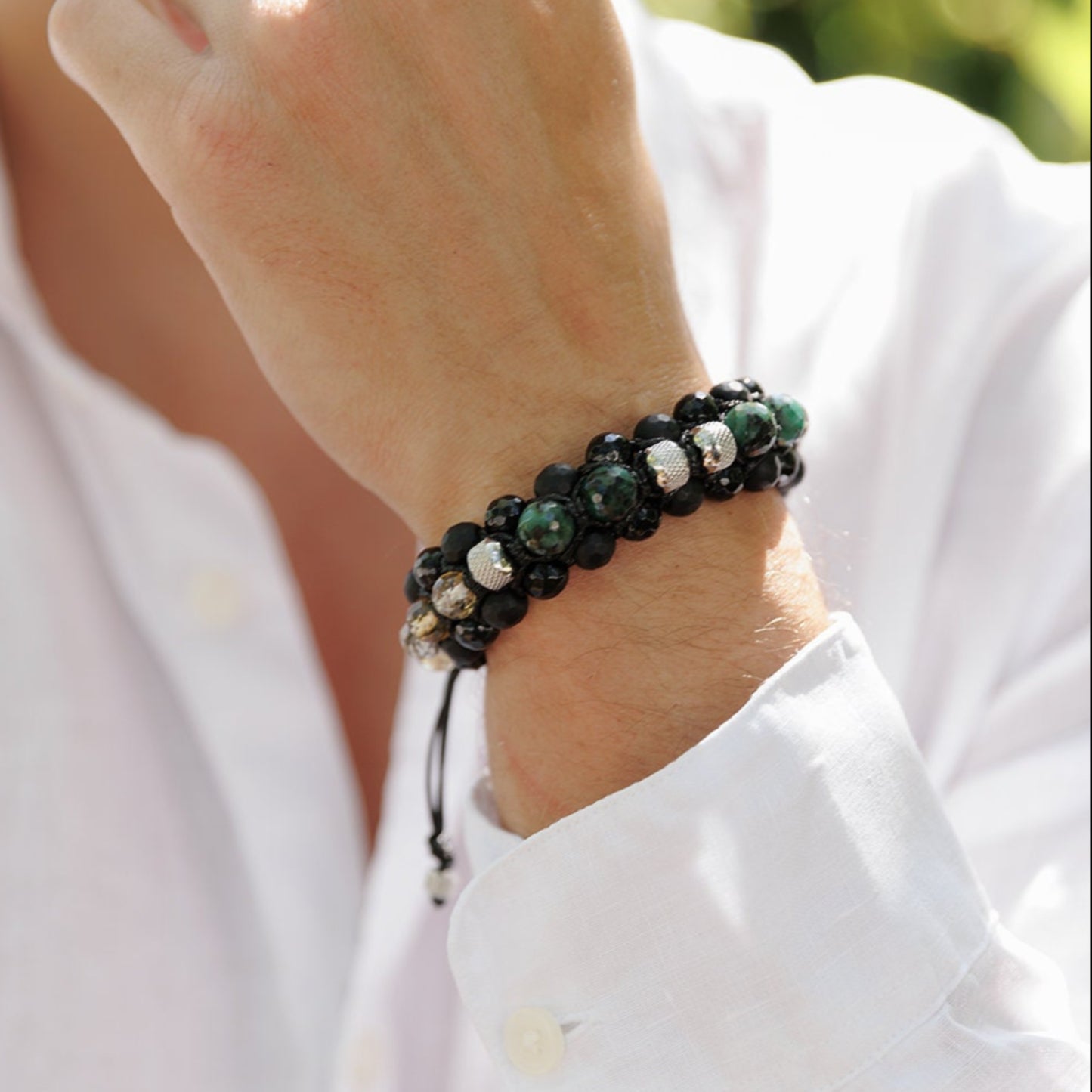 Men's Emerald Bracelet, Emerald Citrine Onyx Braided Bracelet, Adjustable Triple Bracelet, Gift for Men, Macrame Three Row Bracelet for Men - Shamballa Bracelet - Birthstone Bracelet - Gemstone Bracelet Men - Chakra Bracelet - Macrame Bracelet - Healing Bracelet