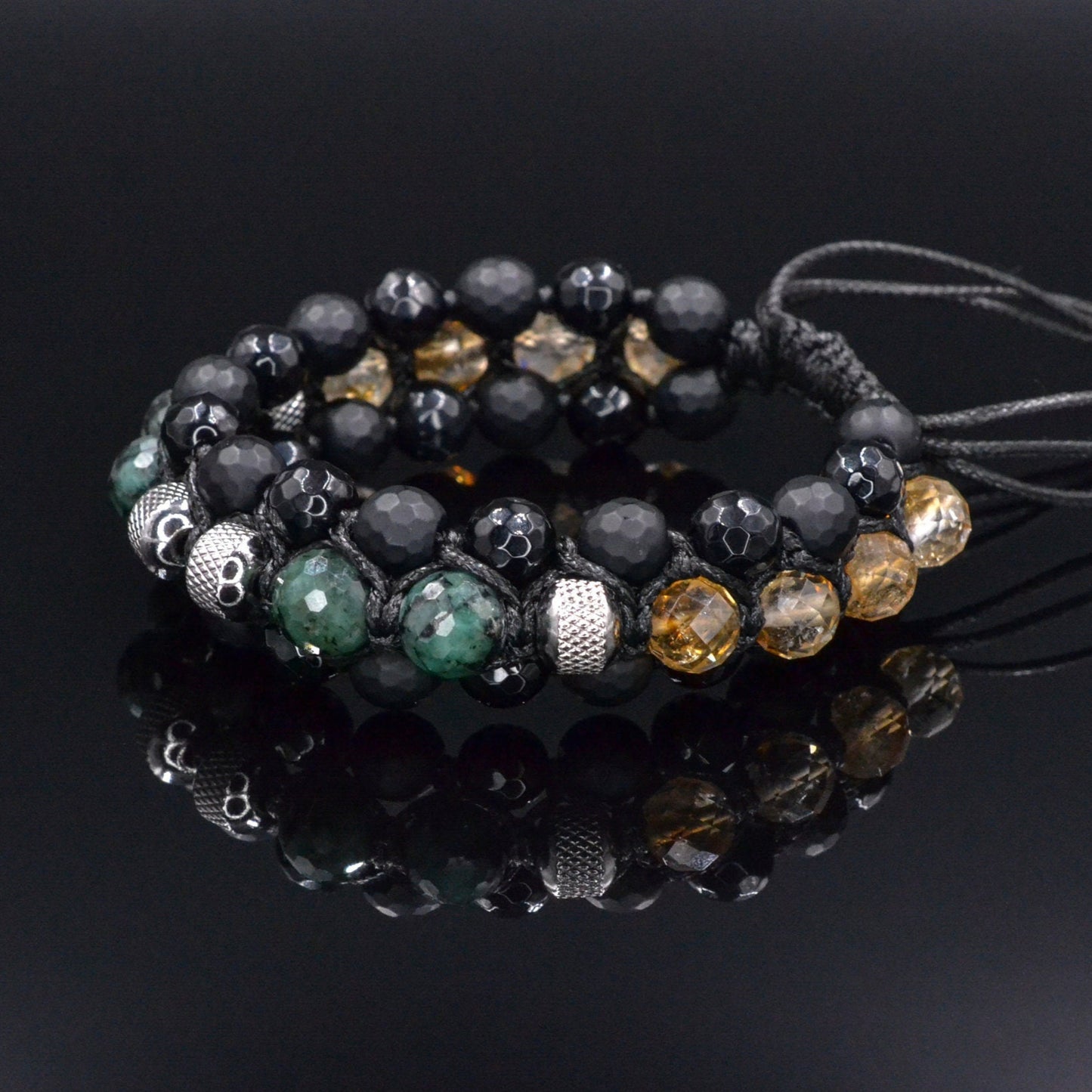 Men's Emerald Bracelet, Emerald Citrine Onyx Braided Bracelet, Adjustable Triple Bracelet, Gift for Men, Macrame Three Row Bracelet for Men - Shamballa Bracelet - Birthstone Bracelet - Gemstone Bracelet Men - Chakra Bracelet - Macrame Bracelet - Healing Bracelet