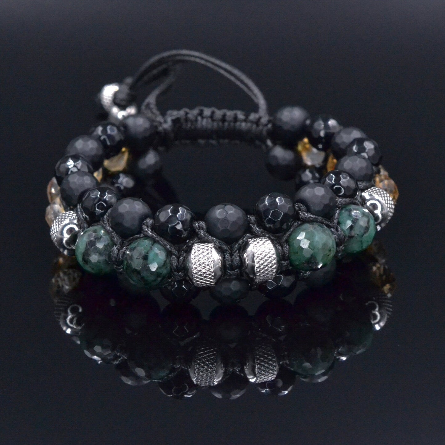 Men's Emerald Bracelet, Emerald Citrine Onyx Braided Bracelet, Adjustable Triple Bracelet, Gift for Men, Macrame Three Row Bracelet for Men - Shamballa Bracelet - Birthstone Bracelet - Gemstone Bracelet Men - Chakra Bracelet - Macrame Bracelet - Healing Bracelet