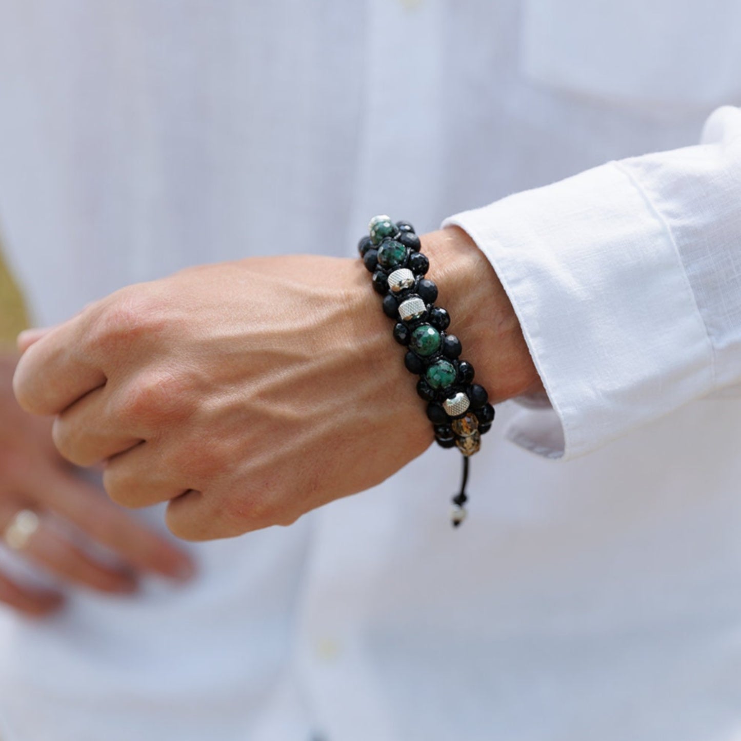 Men's Emerald Bracelet, Emerald Citrine Onyx Braided Bracelet, Adjustable Triple Bracelet, Gift for Men, Macrame Three Row Bracelet for Men - Shamballa Bracelet - Birthstone Bracelet - Gemstone Bracelet Men - Chakra Bracelet - Macrame Bracelet - Healing Bracelet
