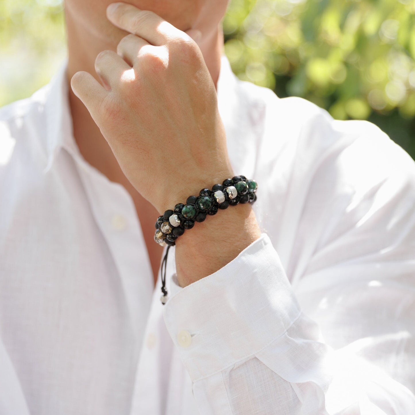 Men's Emerald Bracelet, Emerald Citrine Onyx Braided Bracelet, Adjustable Triple Bracelet, Gift for Men, Macrame Three Row Bracelet for Men - Shamballa Bracelet - Birthstone Bracelet - Gemstone Bracelet Men - Chakra Bracelet - Macrame Bracelet - Healing Bracelet