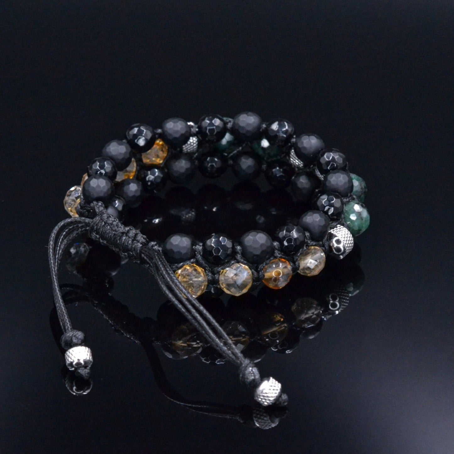 Men's Emerald Bracelet, Emerald Citrine Onyx Braided Bracelet, Adjustable Triple Bracelet, Gift for Men, Macrame Three Row Bracelet for Men - Shamballa Bracelet - Birthstone Bracelet - Gemstone Bracelet Men - Chakra Bracelet - Macrame Bracelet - Healing Bracelet