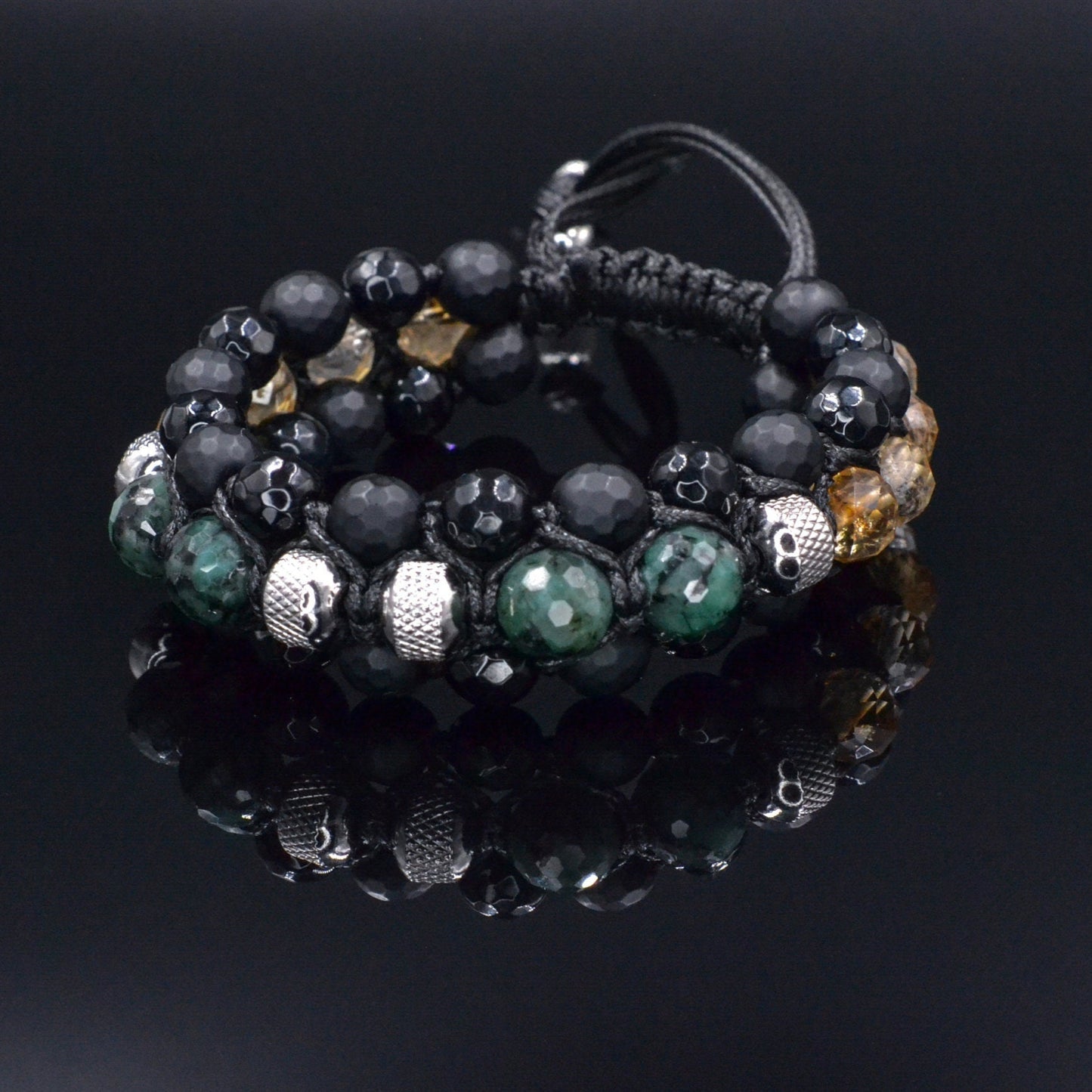 Men's Emerald Bracelet, Emerald Citrine Onyx Braided Bracelet, Adjustable Triple Bracelet, Gift for Men, Macrame Three Row Bracelet for Men - Shamballa Bracelet - Birthstone Bracelet - Gemstone Bracelet Men - Chakra Bracelet - Macrame Bracelet - Healing Bracelet