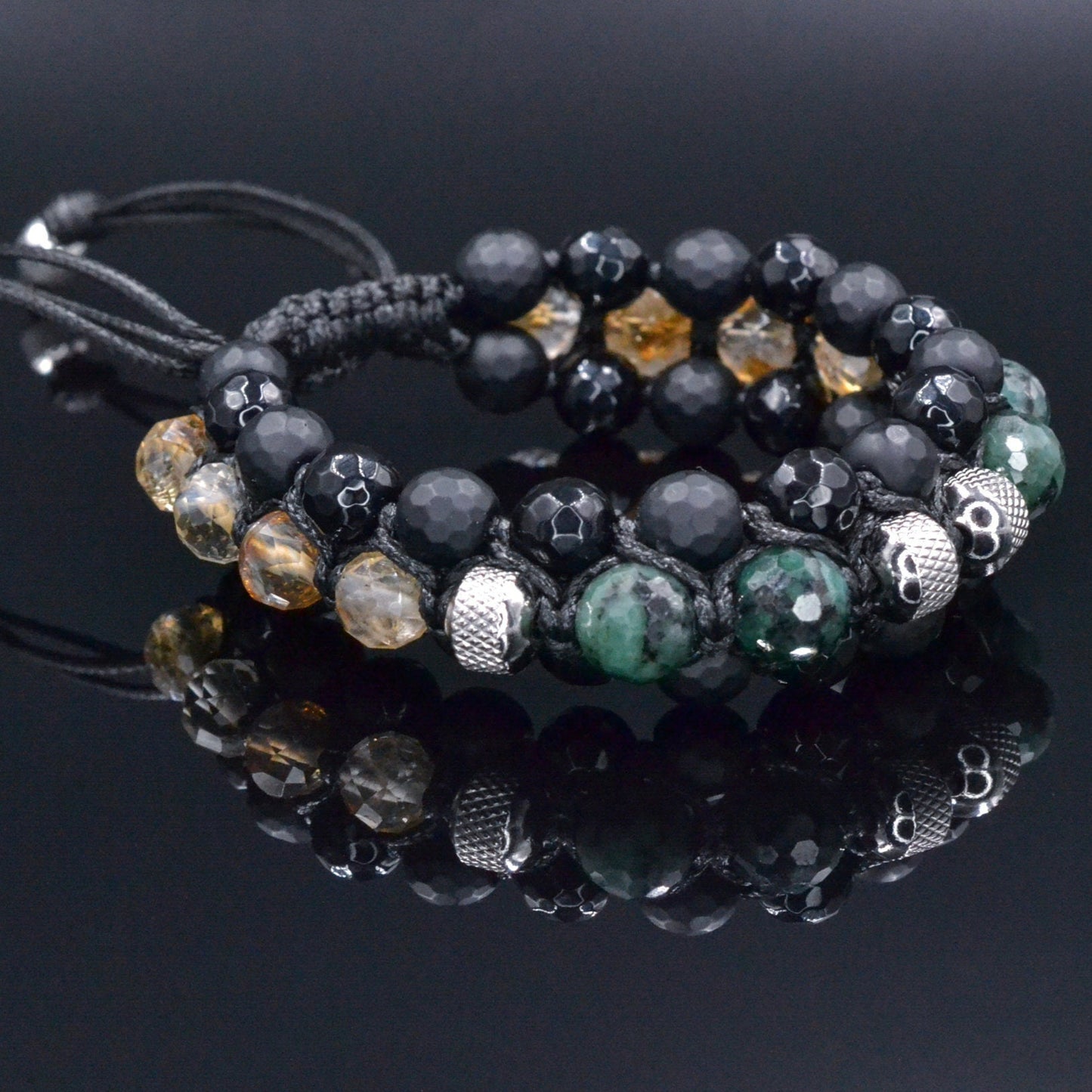Men's Emerald Bracelet, Emerald Citrine Onyx Braided Bracelet, Adjustable Triple Bracelet, Gift for Men, Macrame Three Row Bracelet for Men - Shamballa Bracelet - Birthstone Bracelet - Gemstone Bracelet Men - Chakra Bracelet - Macrame Bracelet - Healing Bracelet