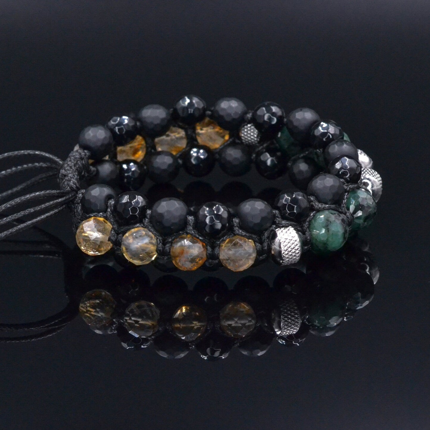 Men's Emerald Bracelet, Emerald Citrine Onyx Braided Bracelet, Adjustable Triple Bracelet, Gift for Men, Macrame Three Row Bracelet for Men - Shamballa Bracelet - Birthstone Bracelet - Gemstone Bracelet Men - Chakra Bracelet - Macrame Bracelet - Healing Bracelet