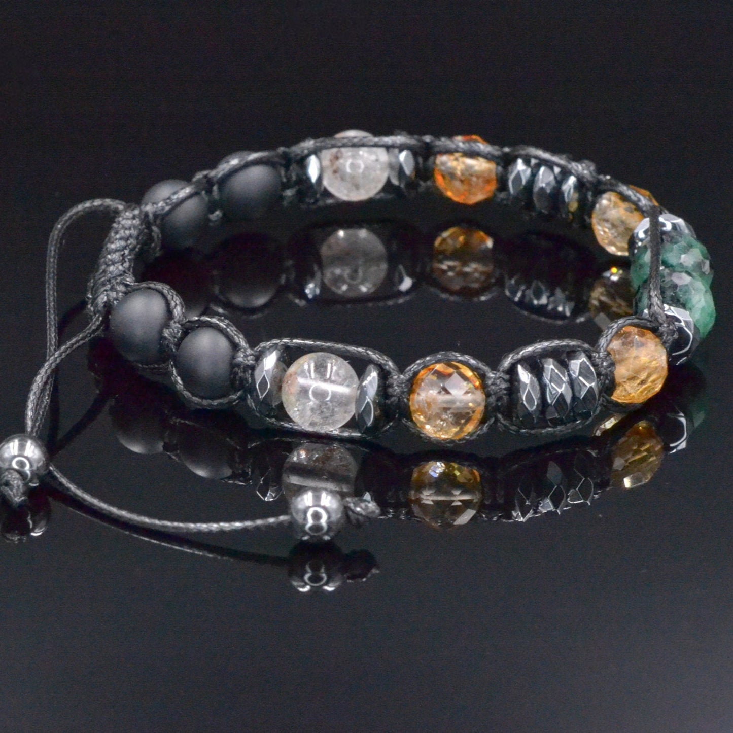 Emerald Citrine Braided Bracelet, Men's Quartz Hematite Onyx Crystal Bracelet, Gift for Men, Adjustable Stone Bracelet, Emerald Jewelry - Shamballa Bracelet - Birthstone Bracelet - Gemstone Bracelet Men - Chakra Bracelet