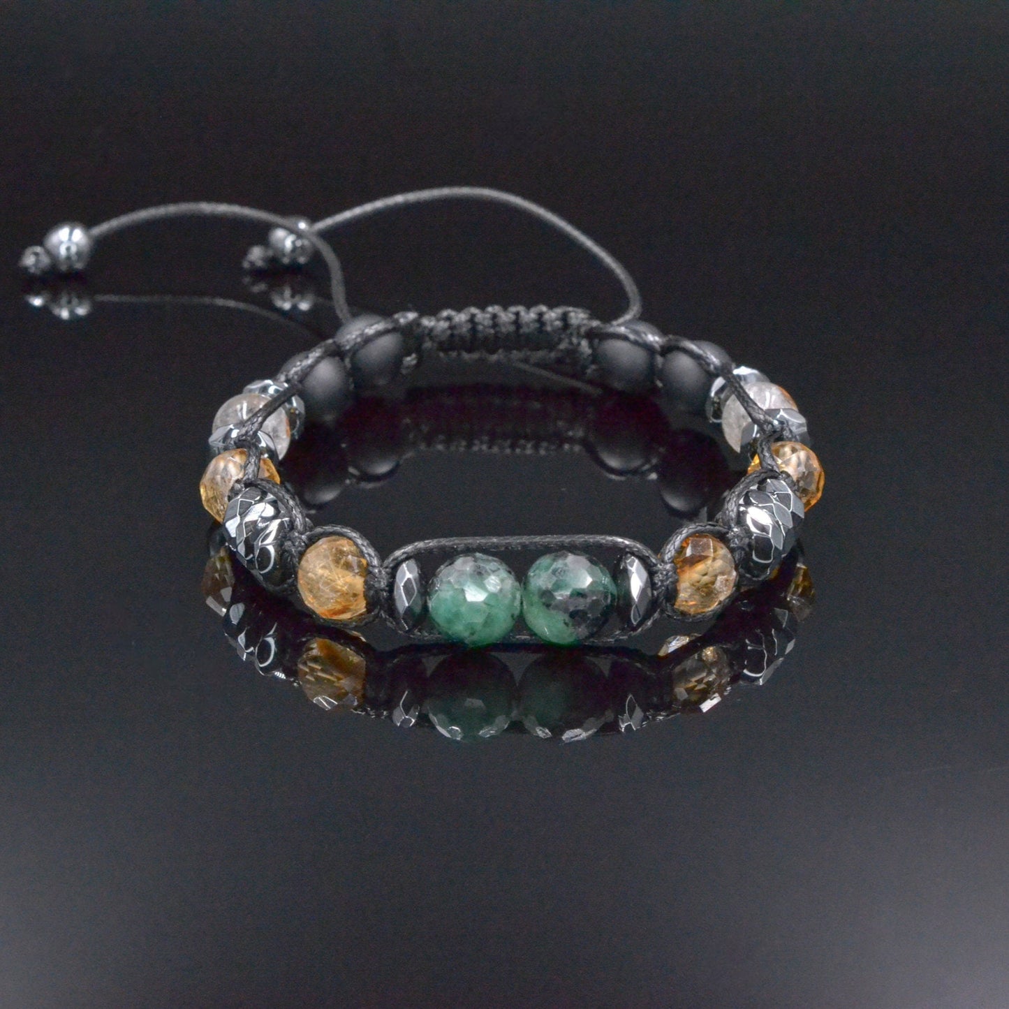 Emerald Citrine Braided Bracelet, Men's Quartz Hematite Onyx Crystal Bracelet, Gift for Men, Adjustable Stone Bracelet, Emerald Jewelry - Shamballa Bracelet - Birthstone Bracelet - Gemstone Bracelet Men - Chakra Bracelet