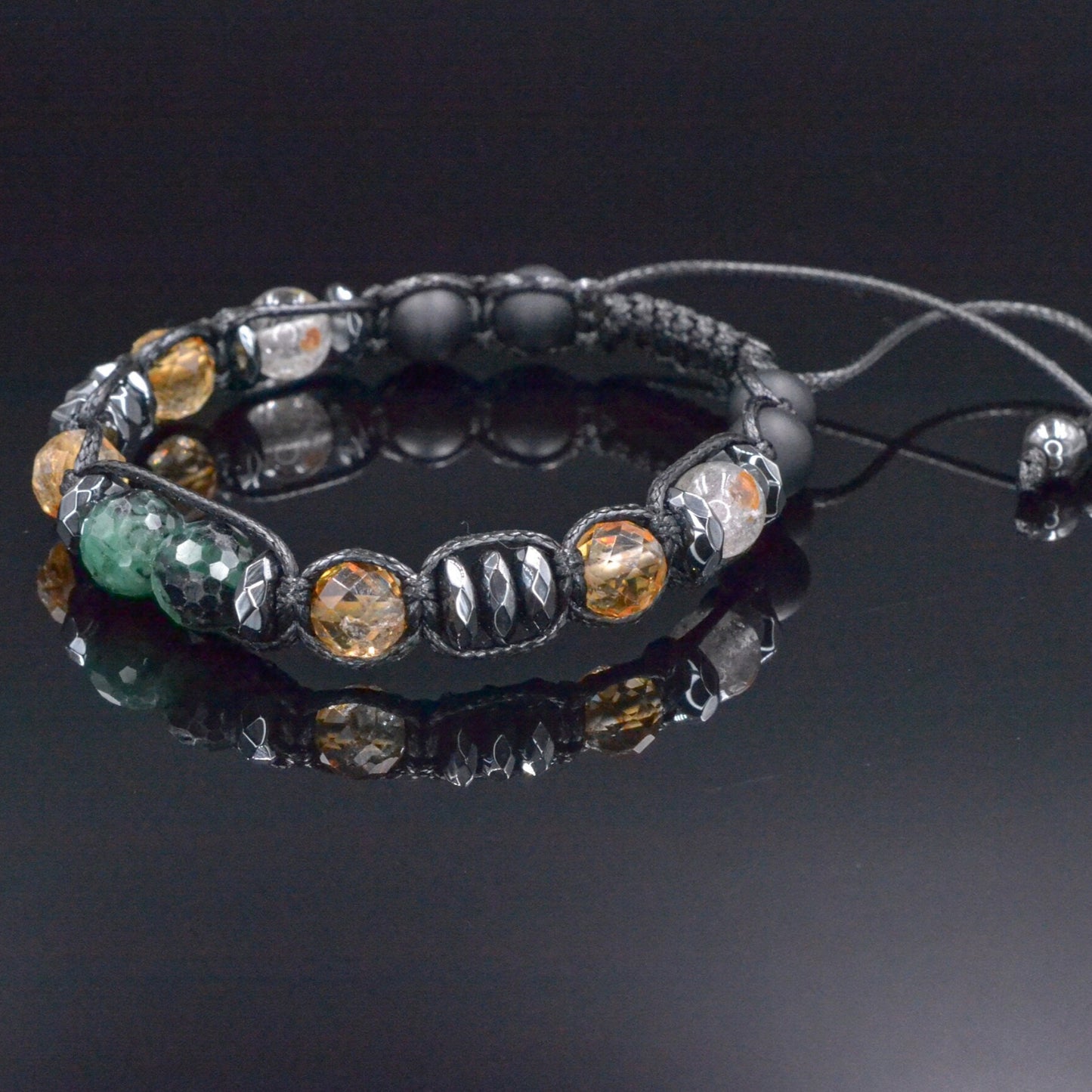 Emerald Citrine Braided Bracelet, Men's Quartz Hematite Onyx Crystal Bracelet, Gift for Men, Adjustable Stone Bracelet, Emerald Jewelry - Shamballa Bracelet - Birthstone Bracelet - Gemstone Bracelet Men - Chakra Bracelet
