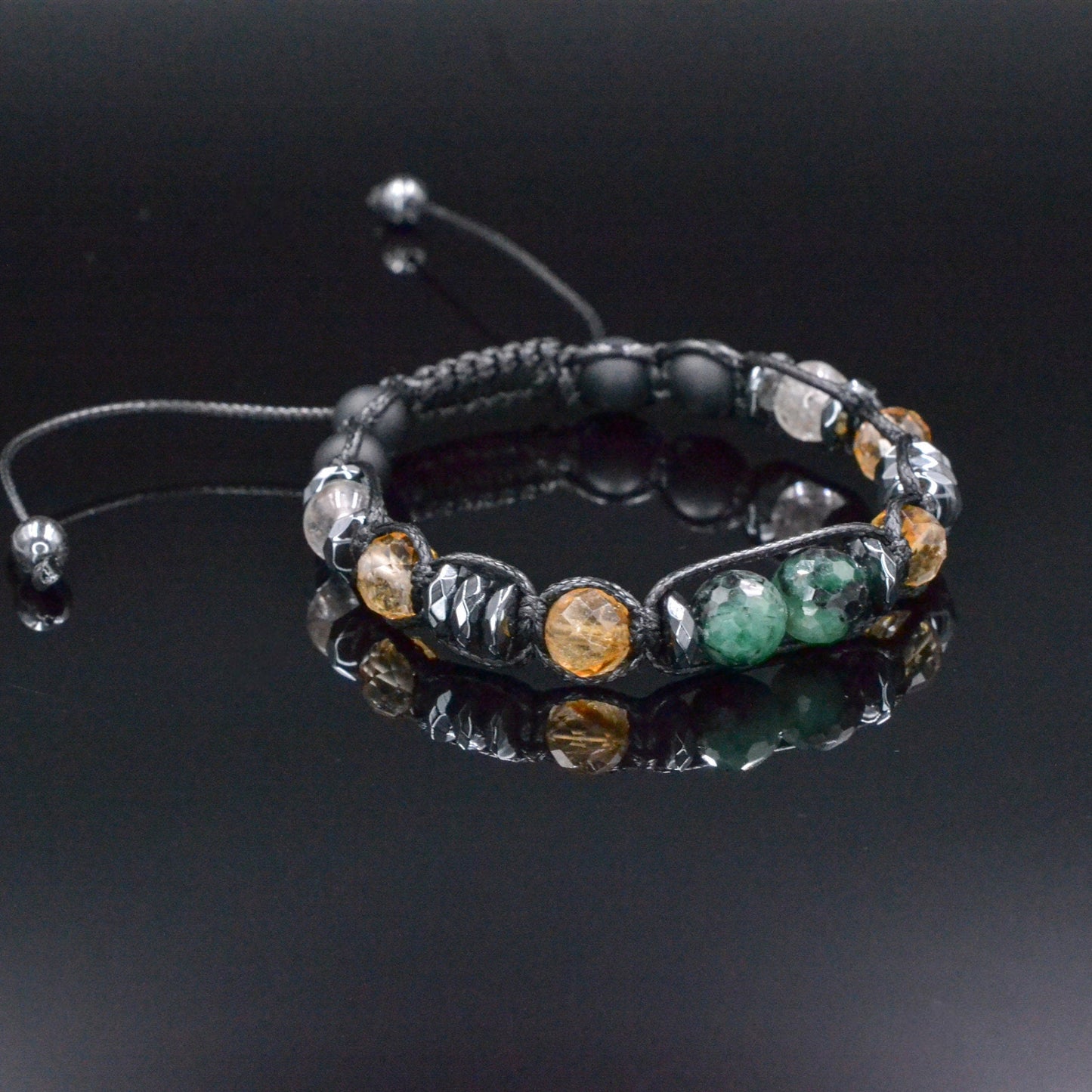 Emerald Citrine Braided Bracelet, Men's Quartz Hematite Onyx Crystal Bracelet, Gift for Men, Adjustable Stone Bracelet, Emerald Jewelry - Shamballa Bracelet - Birthstone Bracelet - Gemstone Bracelet Men - Chakra Bracelet