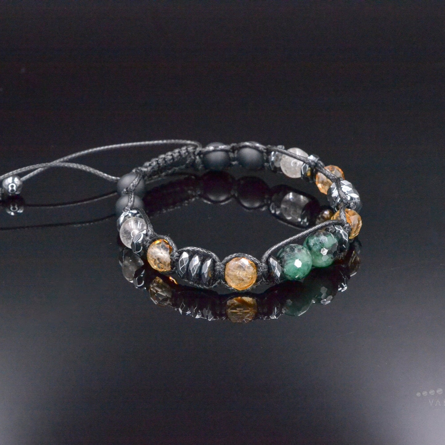 Emerald Citrine Braided Bracelet, Men's Quartz Hematite Onyx Crystal Bracelet, Gift for Men, Adjustable Stone Bracelet, Emerald Jewelry - Shamballa Bracelet - Birthstone Bracelet - Gemstone Bracelet Men - Chakra Bracelet