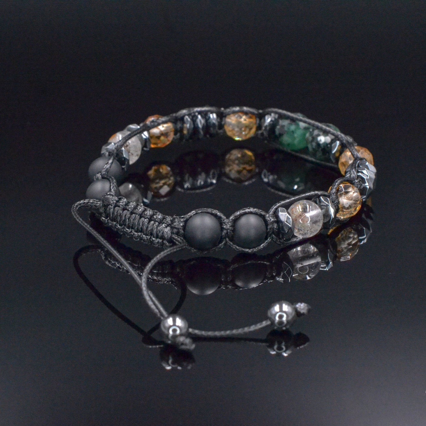 Emerald Citrine Braided Bracelet, Men's Quartz Hematite Onyx Crystal Bracelet, Gift for Men, Adjustable Stone Bracelet, Emerald Jewelry - Shamballa Bracelet - Birthstone Bracelet - Gemstone Bracelet Men - Chakra Bracelet