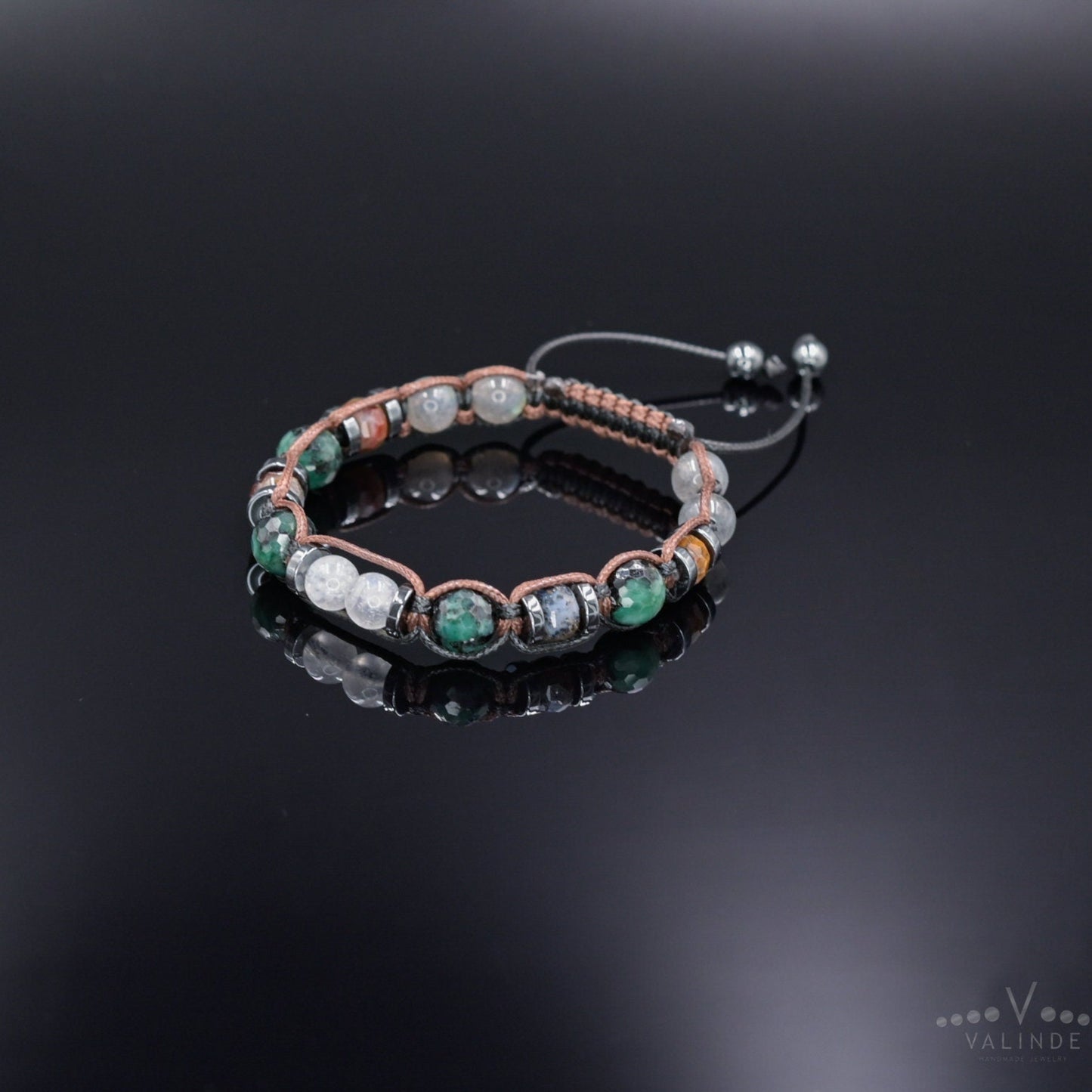 Emerald Moonstone Adjustable Bracelet, Men's Labradorite Crystal Beaded Bracelet, Gift for Men, Jasper Bracelet, Gemstone Braided Bracelet - Shamballa Bracelet - Birthstone Bracelet - Gemstone Bracelet Men - Chakra Bracelet - Macrame Bracelet - Healing Bracelet - Valinde